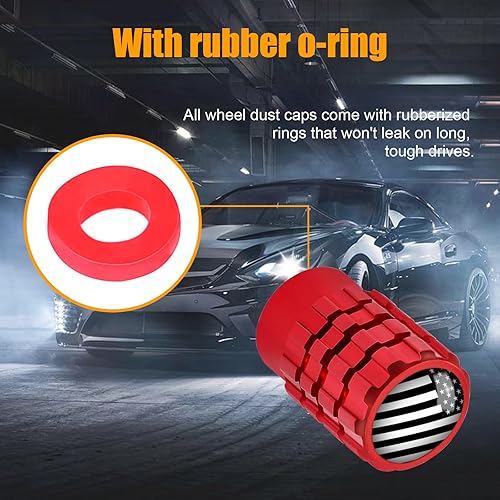 Miniatura 3 de Dickno 4 tapas para vástago de válvula de neumático, a prueba de fugas, cubiertas de vástago de válvula de aire de neumático de automóvil con anillo