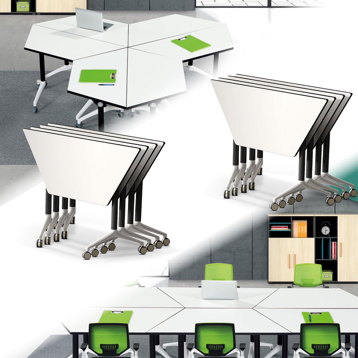 Folding Conference Table,Modern Conference Room Tables with Wheels,47.2" Trapezoidal Meeting Table Mobile Training Table,Business Furniture Seminar