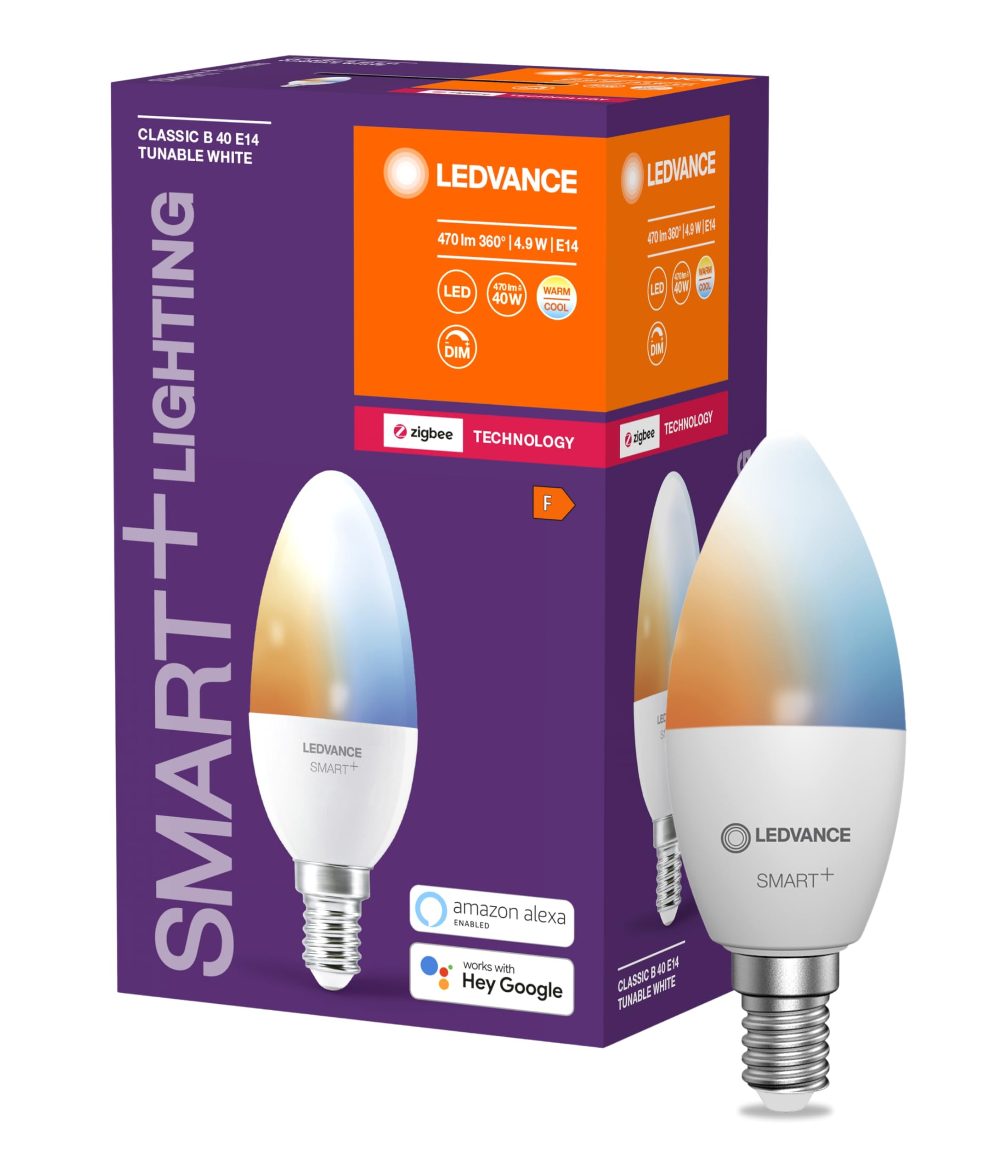 LEDVANCE LEDVANCE Smart+ Lampe mit ZigBee Technologie, 5W, 40W-Ersatz, Sockel E14, Lichtfarbe Tunable White, 470lm, 1er Pack