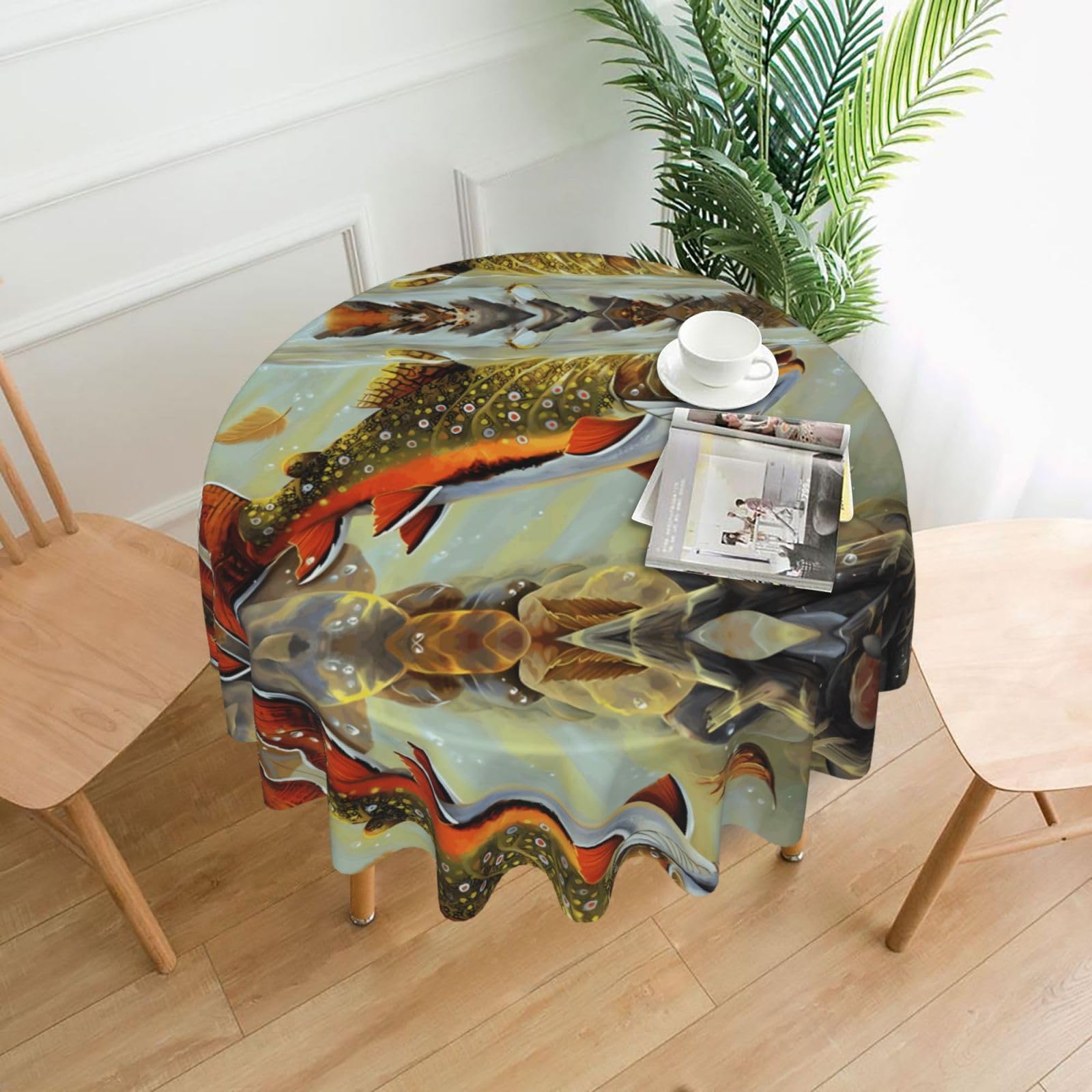 hhxvcv Brook Trout Fly Fishing Round Tablecloth – Dining Table Cover