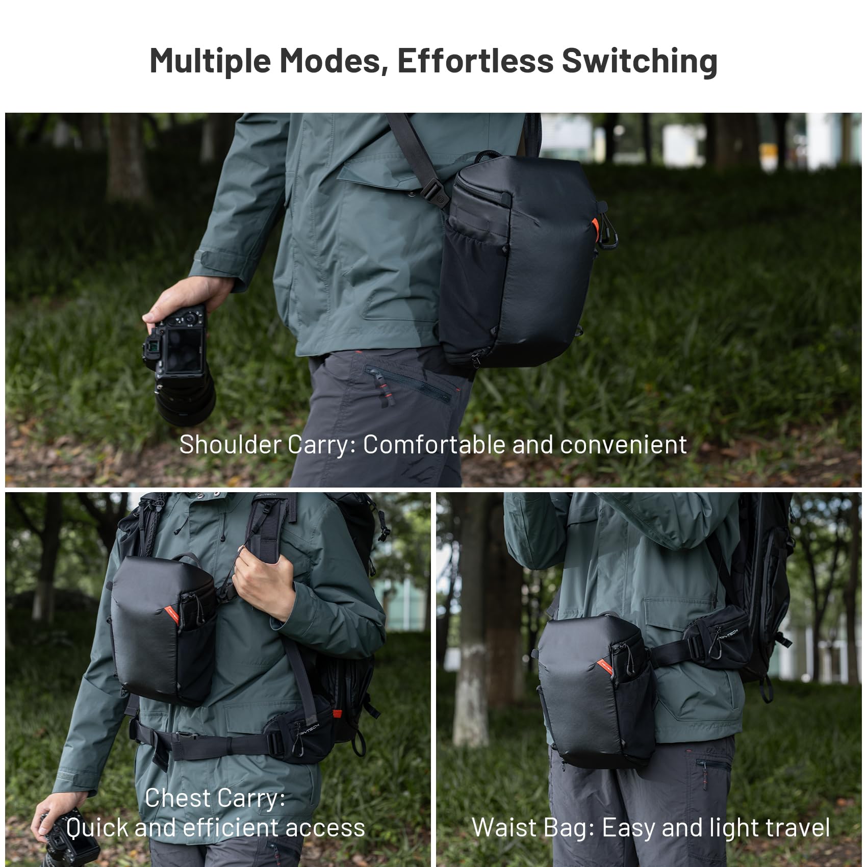 PGYTECH Kameratasche Klein mit Verstellbarem Schultergurt, Bauchtasche Umhängetasche mit zusätzlichen erweiterbaren Taschen,Kompatibel mit Nikon/Canon/Sony/DSLR/SLR/Spiegellose Kameras und Objektive