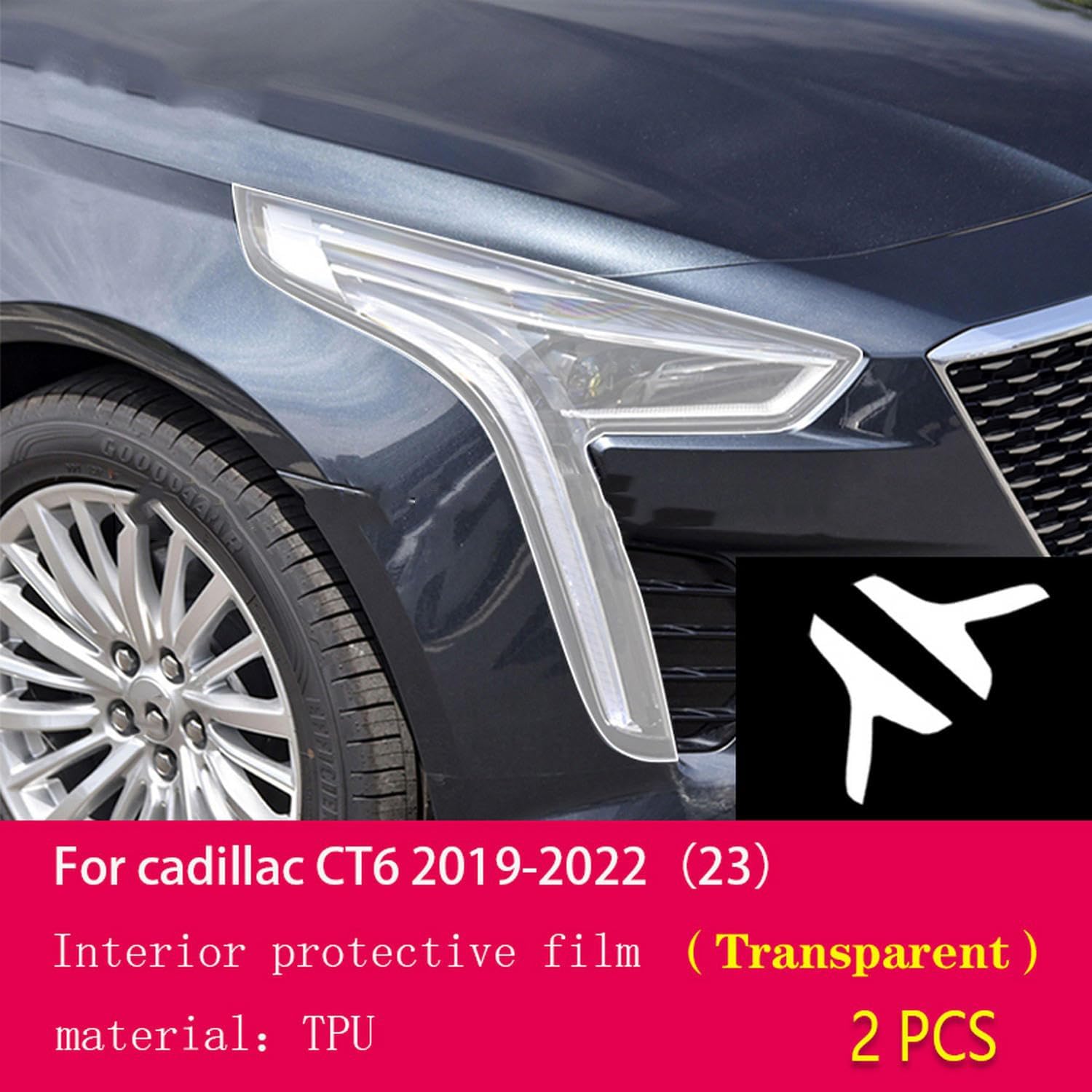 JCAKES Car Exterior PPF Protective Film Headlamp Scratch Protection TPU Transparent Film Smoked Black refit，for Cadillac CT6 2019-2023