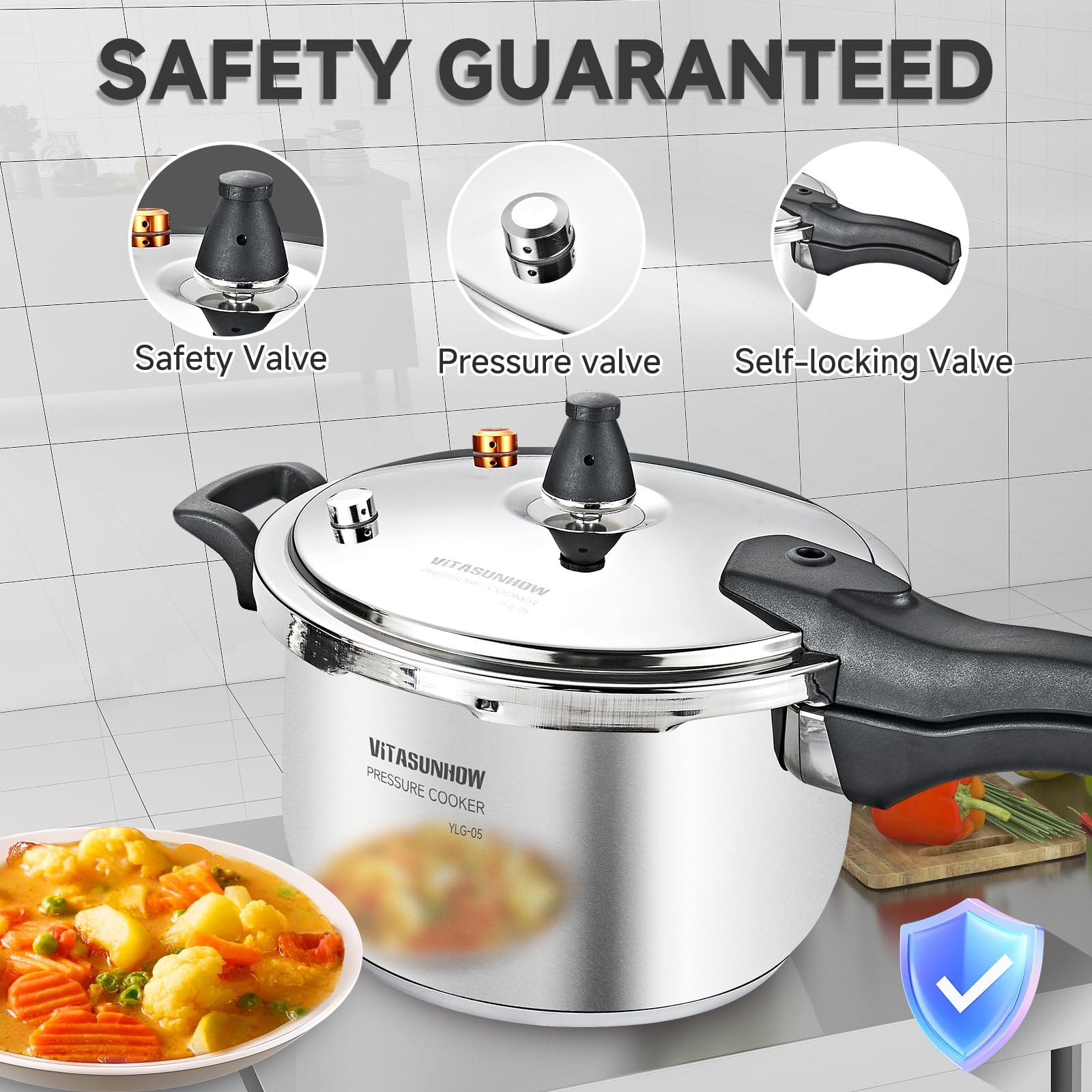 Olla a presión de acero inoxidable, compatible con inducción, garantiza una distribución uniforme del calor, ideal para cocinar a presión o cocinar al vapor (7 litros)
