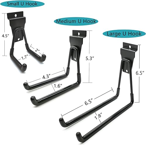 Miniatura 7 de Slatwall - Ganchos para colgar en la pared, accesorios de Slatwall para garaje, ganchos y ganchos de varios tamaños, paquete de 14