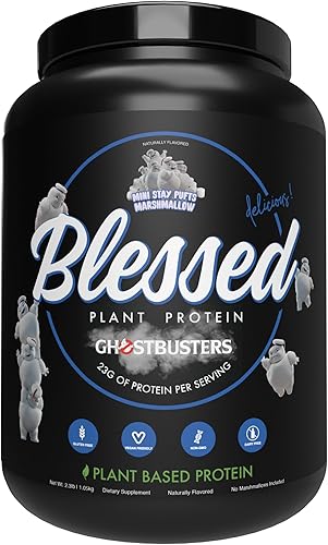 BLESSED x Ghostbusters Vegan Protein Powder - Plant Based Protein Shake Meal Replacement - 23g of Pea Protein Powder, Dairy Free, Gluten Free, No