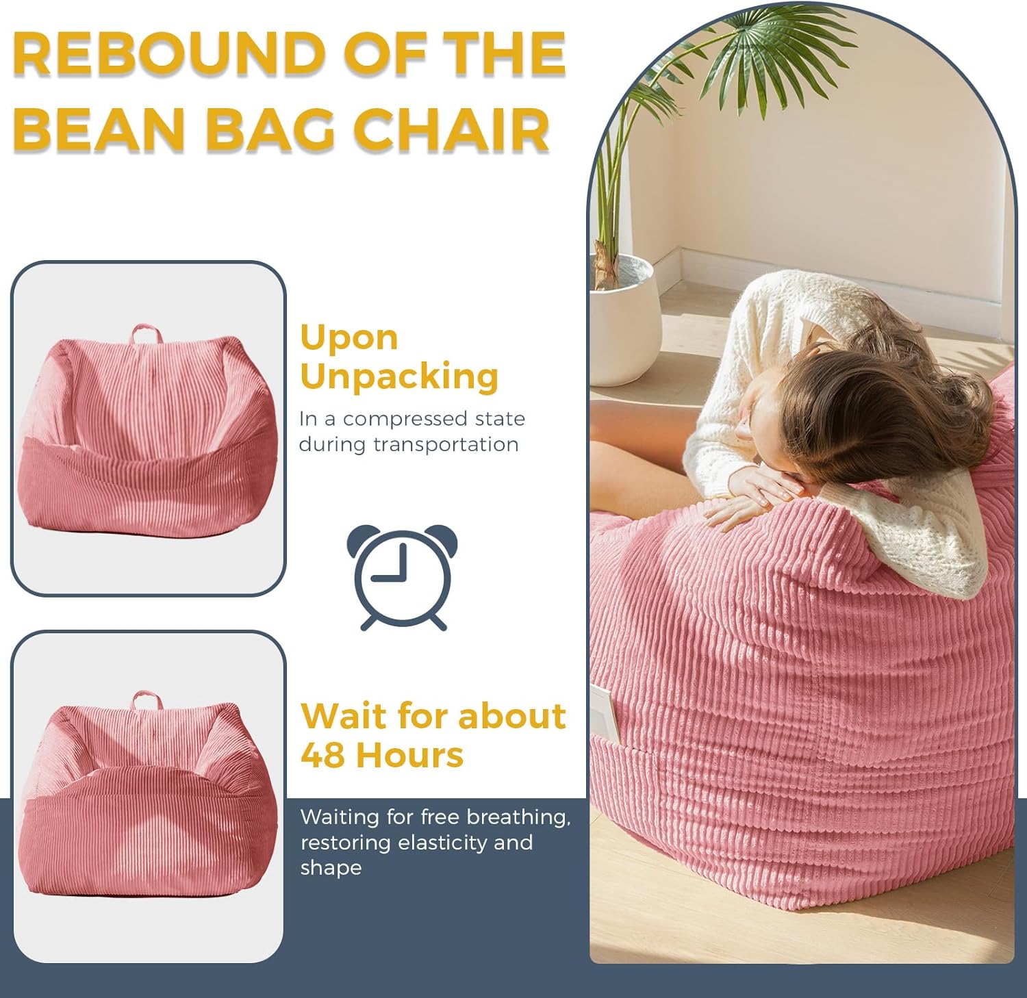 MAXYOYO Bean Bag Chair, Floor Sofa with Handle, Bean Bag Chairs for Adults and Kids, Teens Living Room Bean Bag, Accent Sofa Chair with Pocket for Gaming Reading Relaxing - Image 6