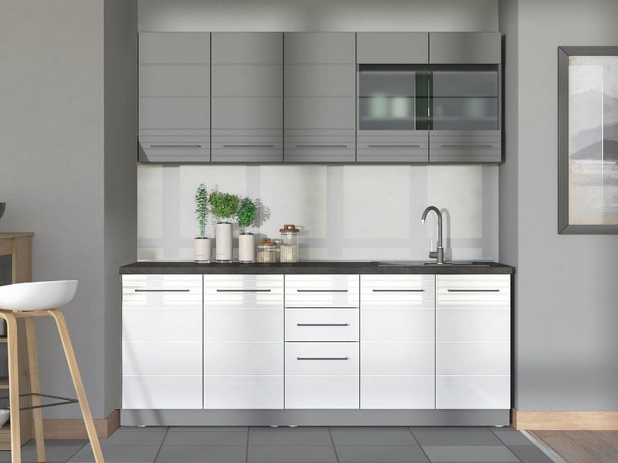 Dmora Cucina Futoha Bianco 2 Cassetti 9 Ripiani, Elettrodomestici non inclusi, Cucinino 10 Ante