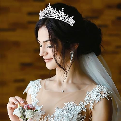 Miniatura 3 de Corona de tiara plateada, coronas de princesa, coronas de reina, corona de cumpleaños de cristal para mujeres, accesorios para el cabello