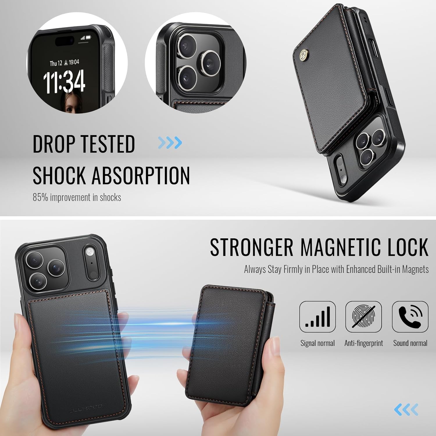 Wallet Case for iPhone 17 Pro Max Compatible with MagSafe for Men Women, 2 in 1 Detachable Magnetic Phone Case with Card Holder Kickstand RFID Blocking for iPhone 17 Pro Max, Black - Image 3