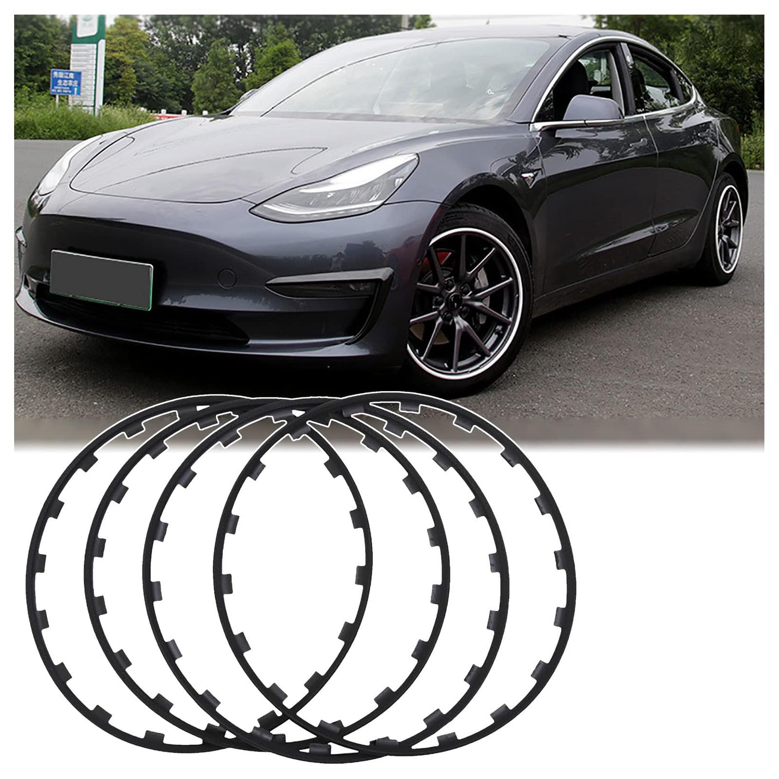 Protezione del Cerchione Dell'auto, 16-20 Pollici Protezioni Cerchioni Ruote, Protezioni Cerchi in Lega Cerchioni Ruota Protezioni Mozzo Striscia Decorativa Set da 4(Size:18 inch,Color:Nero)