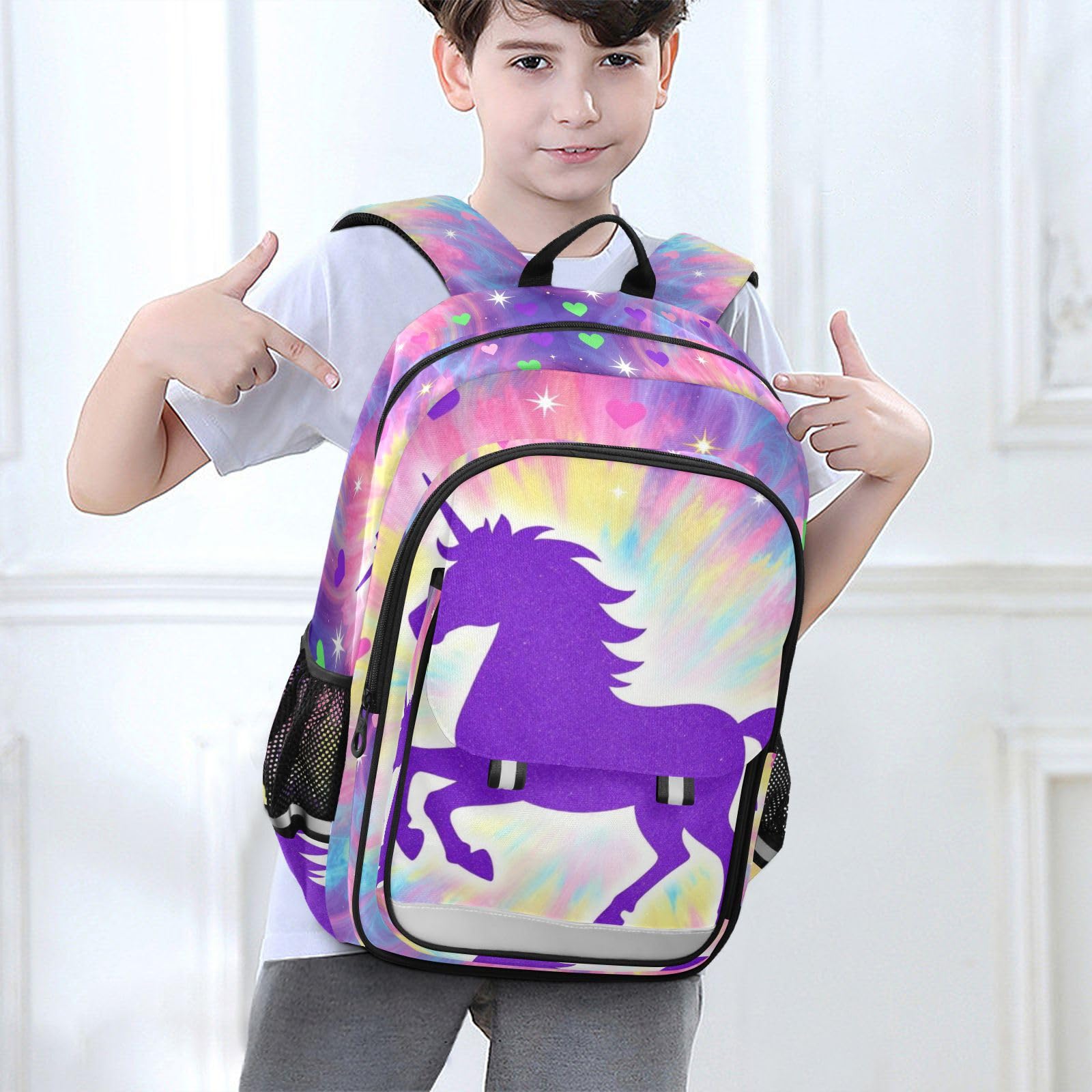 GuoChe Zaino scolastico viola con unicorni glitterati per bambini