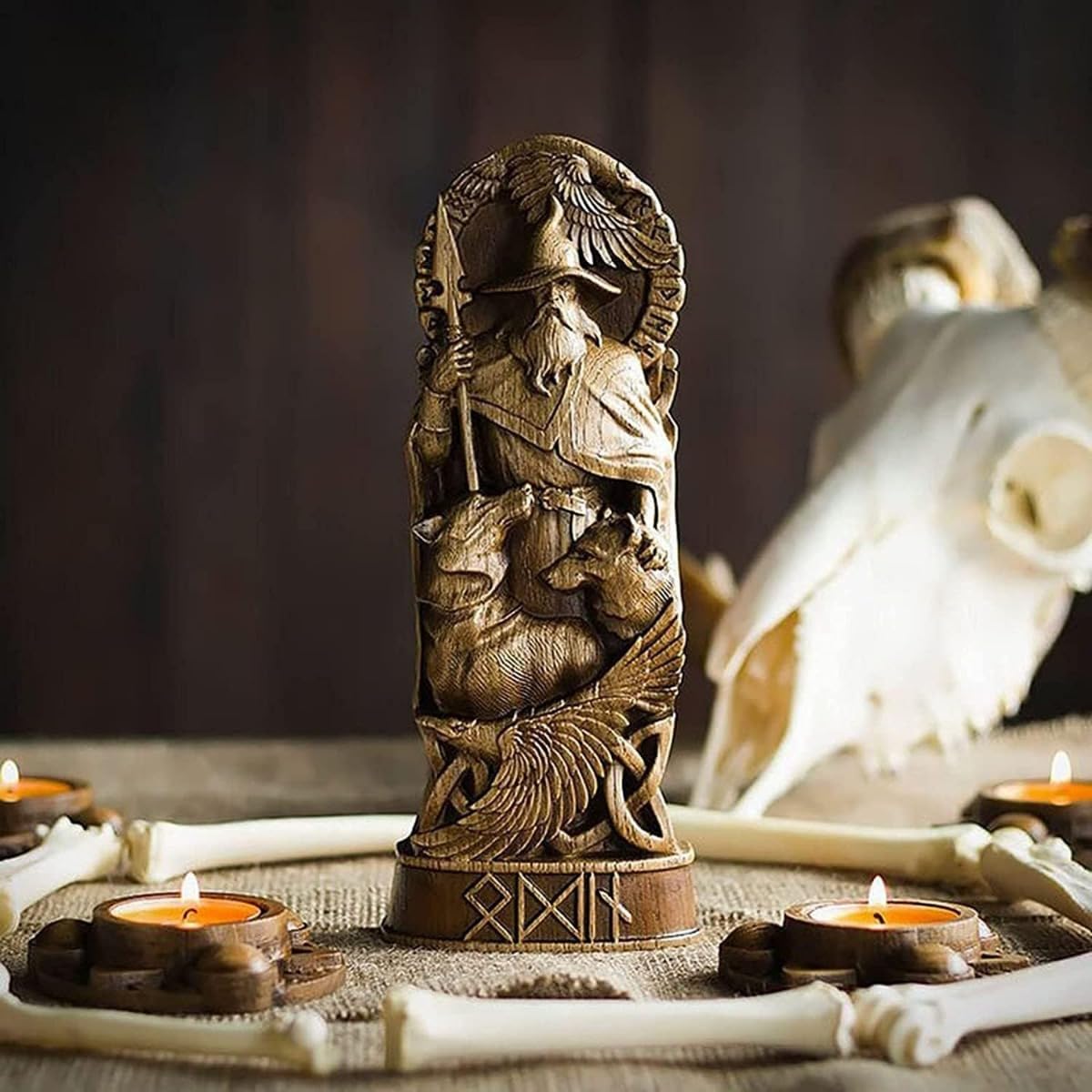 Lot de 4 statues de mythologie nordique, Thor Odin Loki Freya, statue viking pour la maison et les cadeaux, applicable à l'armoire à vin et à la bibliothèque, autel de culte, sculpture de
