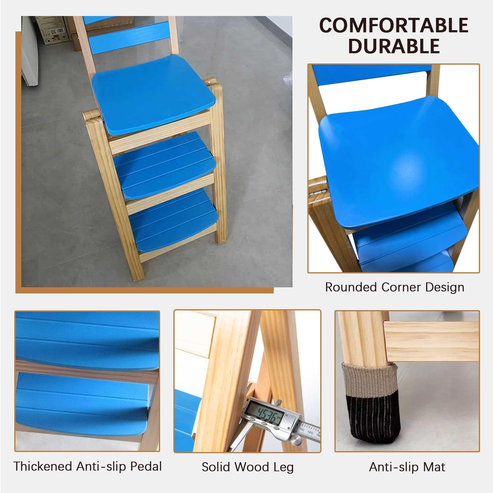 Taburete plegable madera y silla escalera biblioteca taburete liro y portátil 3 escalones para el hogar cocina bar jardín baño soporte exhibición almacenamiento