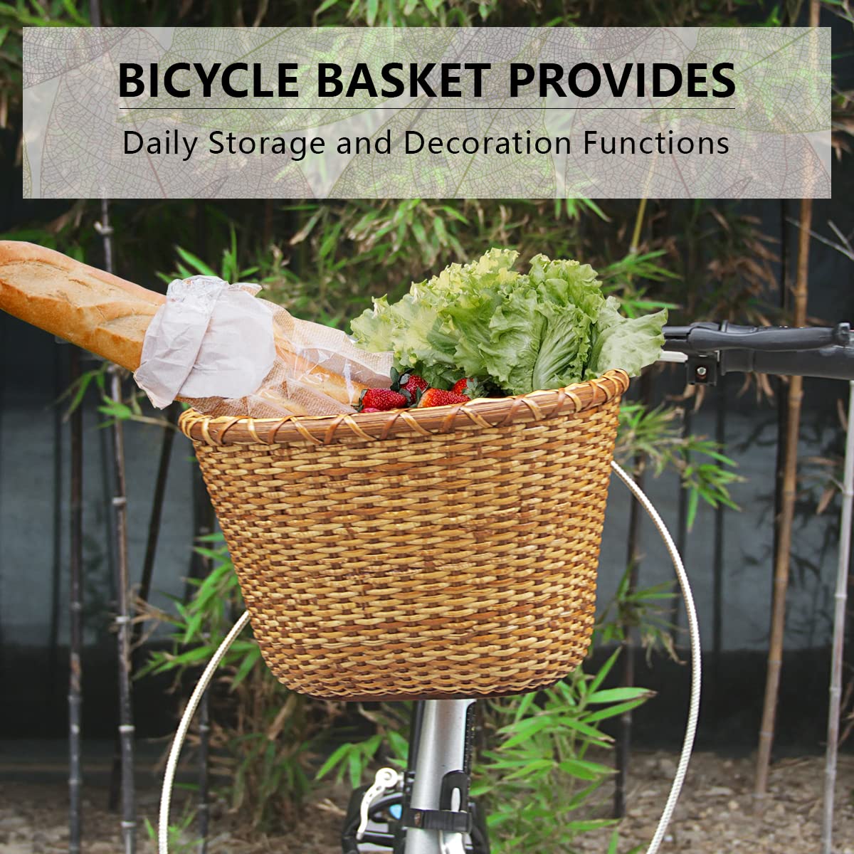 Livoccur Bike Basket - Cane Woven Handlebar Bicycle Storage with Adjustable Leather Straps and Buckles for Kids and Adults, Suitable for Small or Folding Bikes