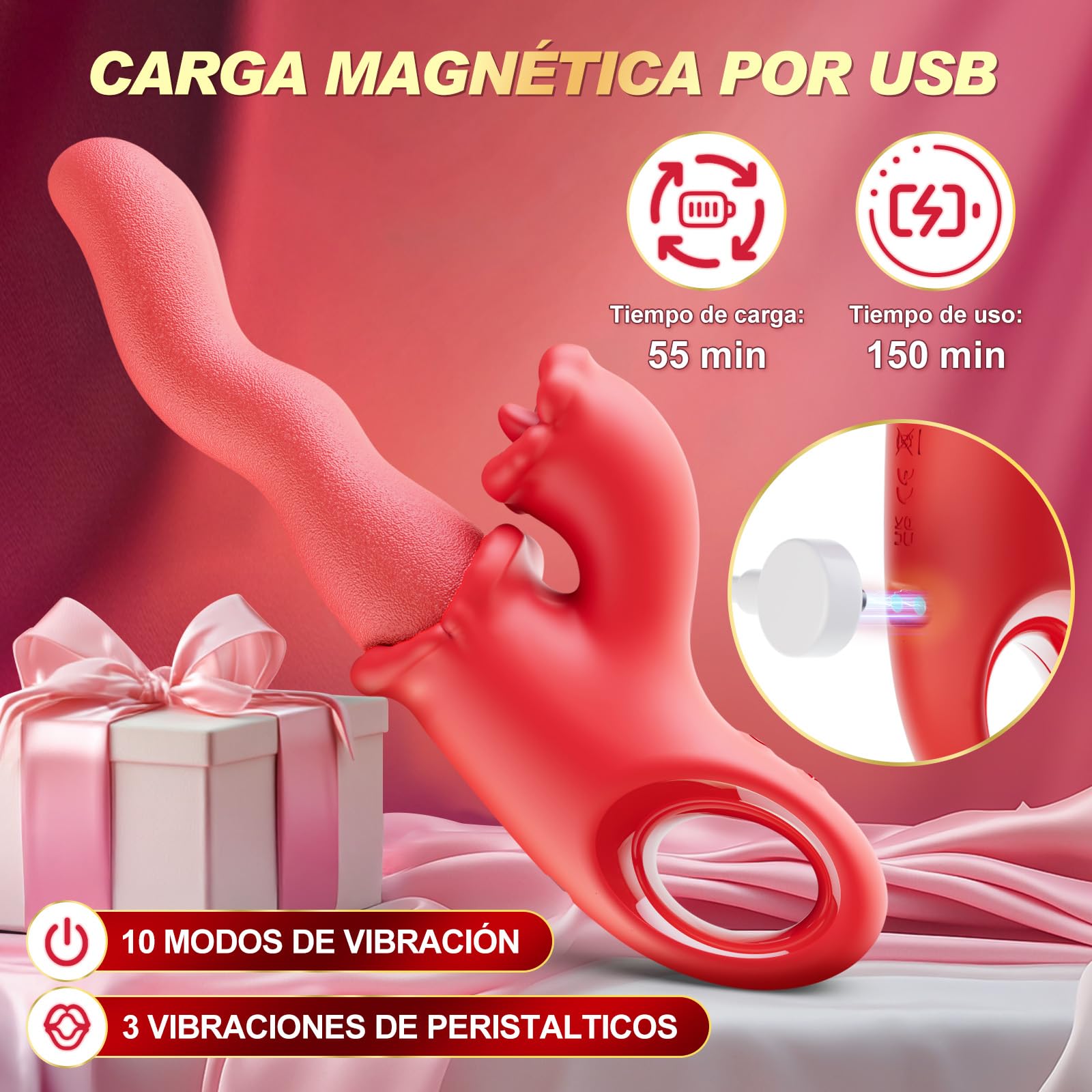 Juguetes Sexuales Para Mujeres, Vibradorador mujer Juguetes eróticos, Lengua silicona Vibrador Consoladores con vibración con 10 Vibraciones para Mujeres Parejas Juguetes Sexuales y Juegos para Adulto