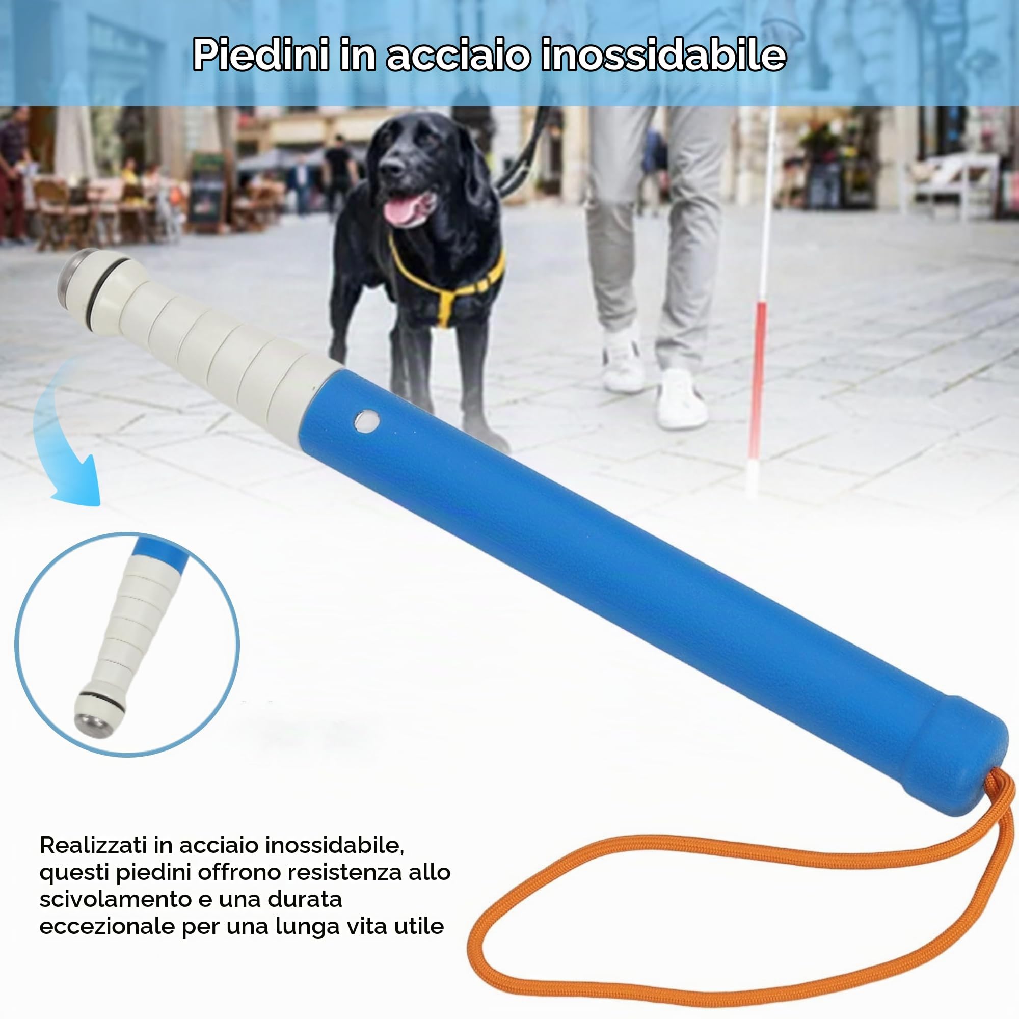 Bastone da passeggio telescopico per ciechi, con custodia, bastone telescopico da 129,5 cm, antiscivolo, antiurto, retrattile, pieghevole, riflettente, per anziani con problemi di vista