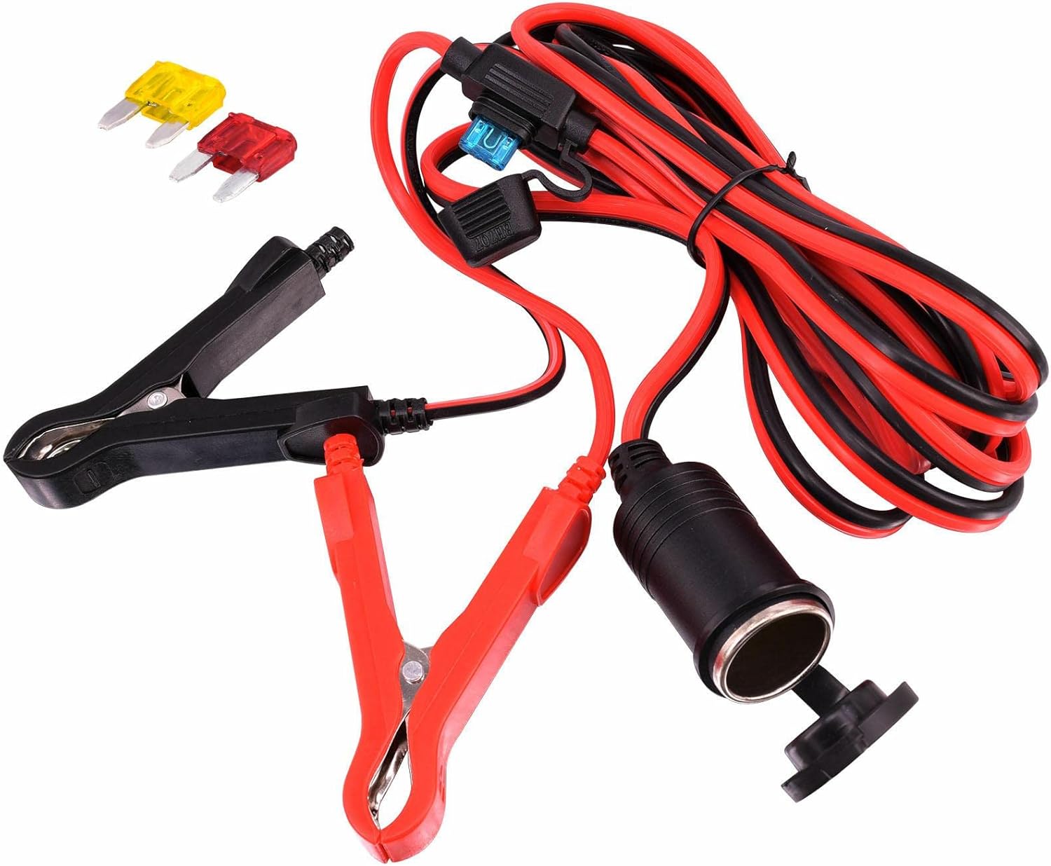 Leehitech シガーソケット 延長ケーブル 自動車シガーアダプター延長ケーブル 15aヒューズ 16awgワイヤー 12v 24v 中くらいワニ口クリップ延長ワイヤーケーブル 発電 エネルギー貯蔵 屋外キャンプ 自動車機器 車両延長コード ソーラー 3m 日本最大の