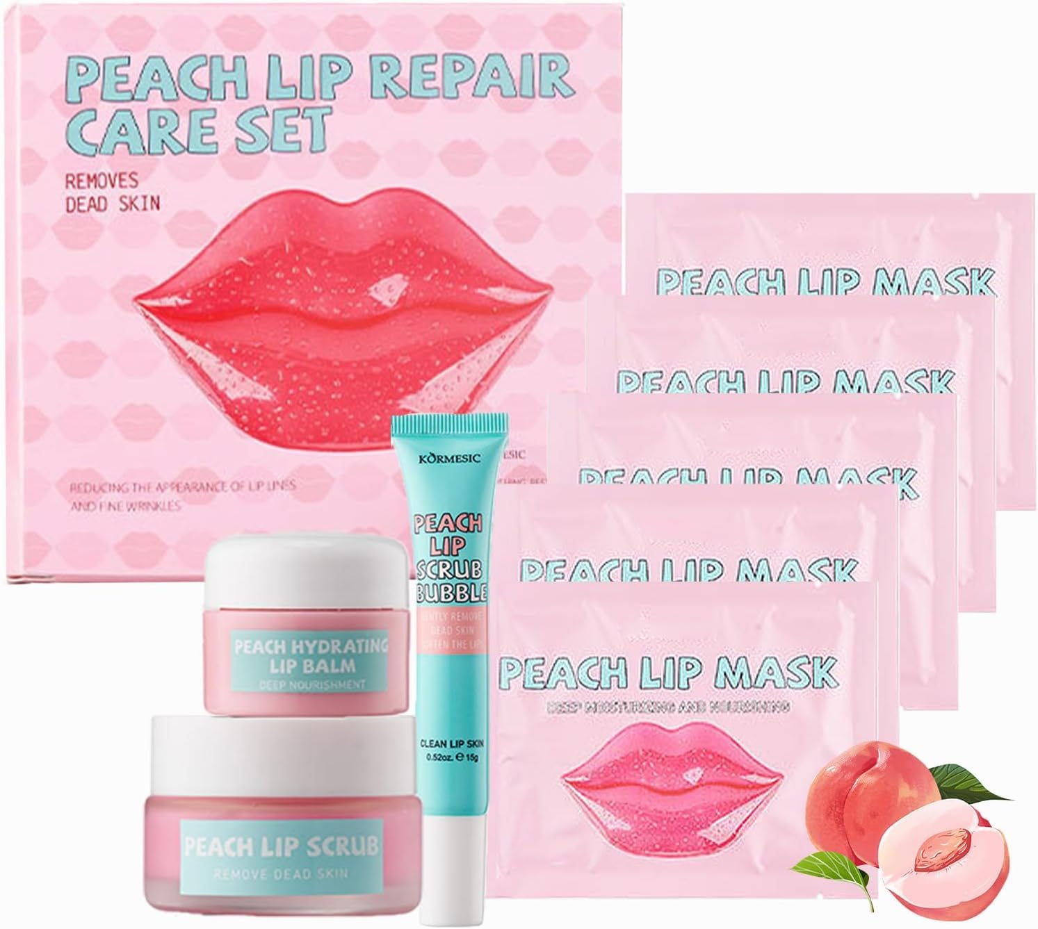 Peach Lip Repair Care Set, Lip Scrub with Hydrating Balm and 5 Lip Masks, Beauty Gift Set-picture-53