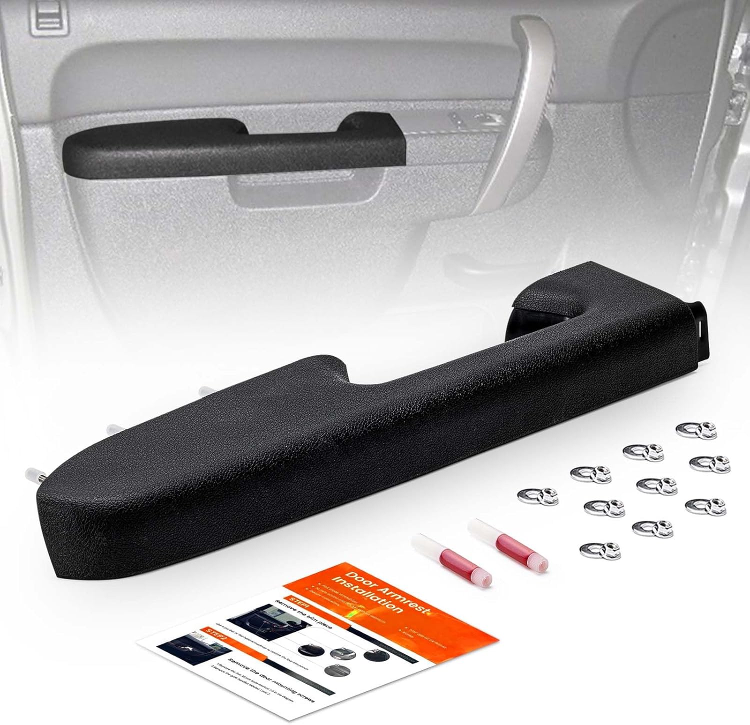 22818465 Front Left Driver Side Door Panel Armrest Repair with Door Release Handle Below Armrest (17 inch) Compatible with Chevy Silverado/GMC Sierra 1500 2500HD 3500HD 2010-2014, Black