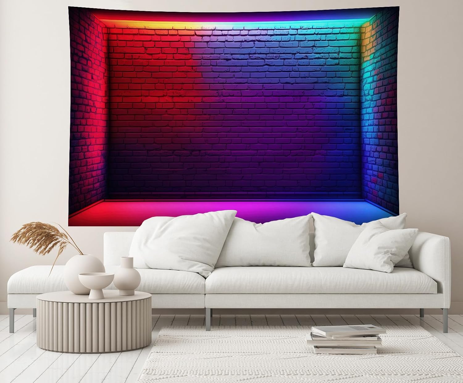 CHNYWORK 118x78 Inches Neon Glow Room Tapestry Wall Hanging Space Illuminated by Neon Lighting Brick Wall Background Living Room Bedroom Aesthetic College Dorm Fabrics Decor
