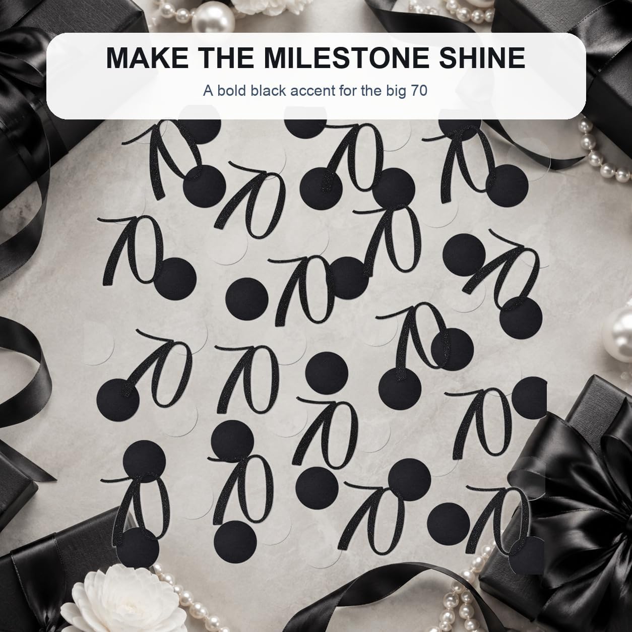 Black Glitter 70 Confetti, 70th Birthday Number Confetti, 200pcs Anniversary Party Table Decoration Supplies