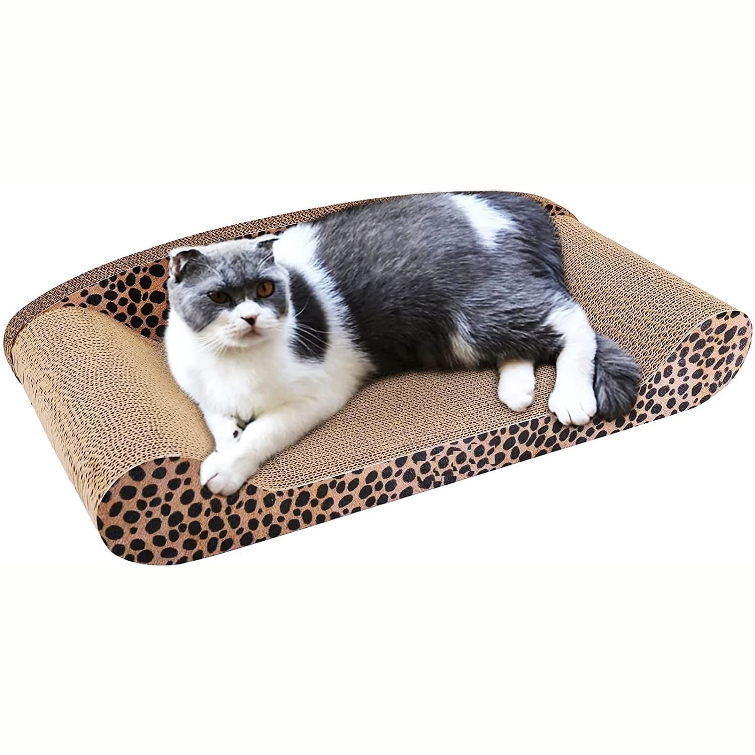 Nyganmelloz Cat Scratcher Pad Cardboard Sofa, Kitten Scratching Lounge Bed Corrugated Board Posts Kitty Adult Cat Scratch Pad Toy with Catnip