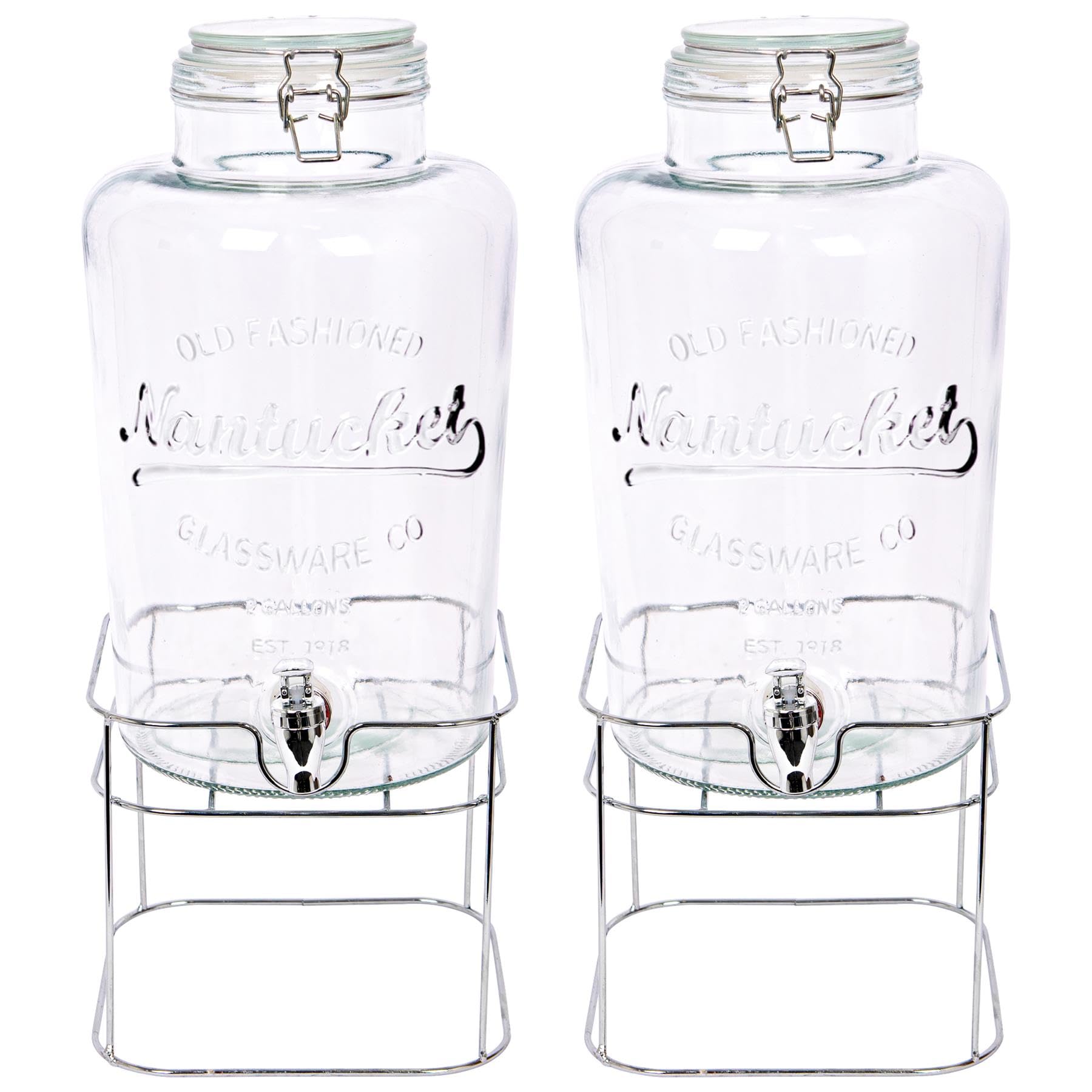 Rink Drink Chrome Stand 8.7L Drinks Dispenser With Tap & Stand - Pack Of 2 - Large Home Kitchen Outdoor Chrome Tap Water Dispensing Jug Indoor Juice Punch Bottle For Bbq, Party, Picnic, Events, Buffets