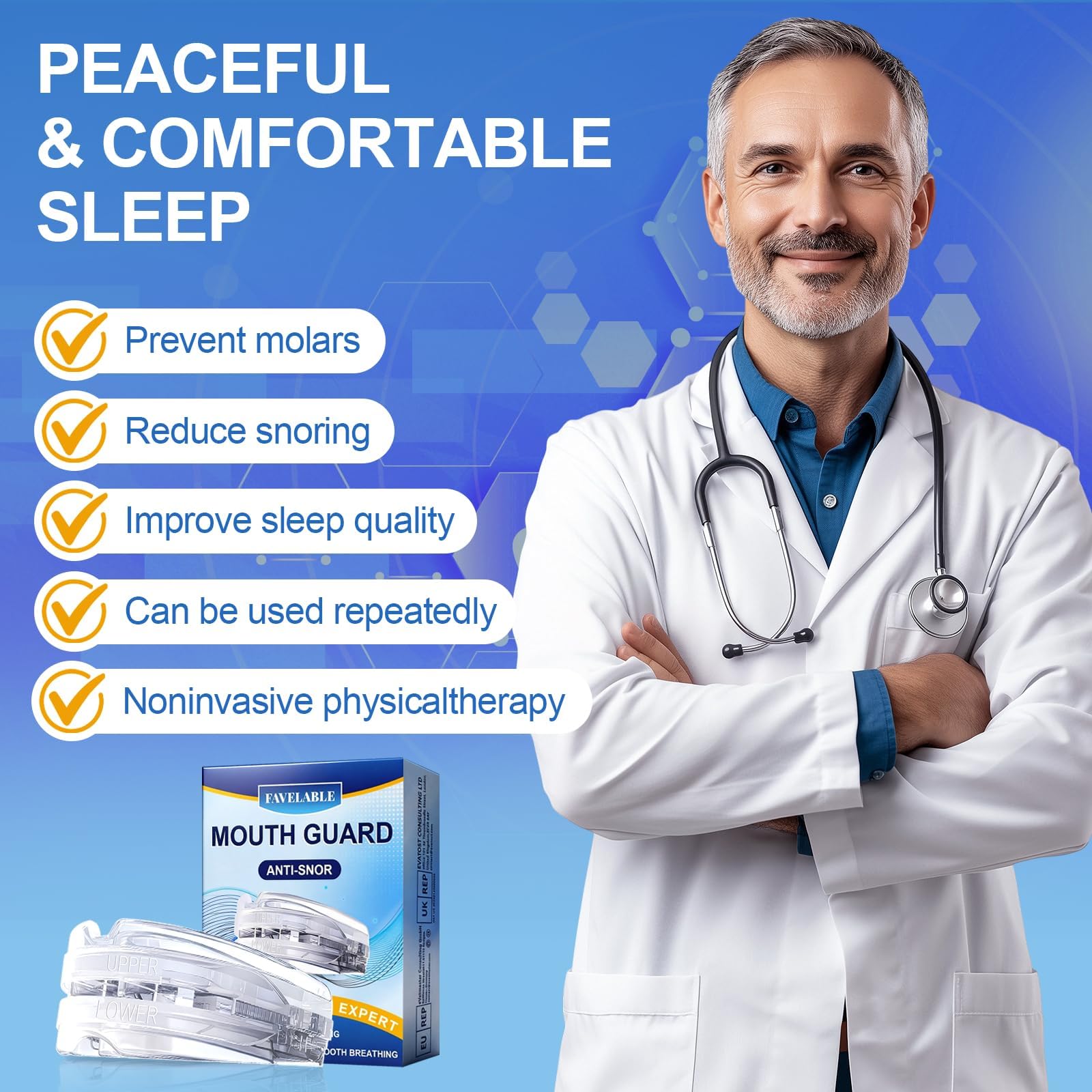Férula Dental Antironquidos para Dormir Reutilizable para Hombres y Mujeres