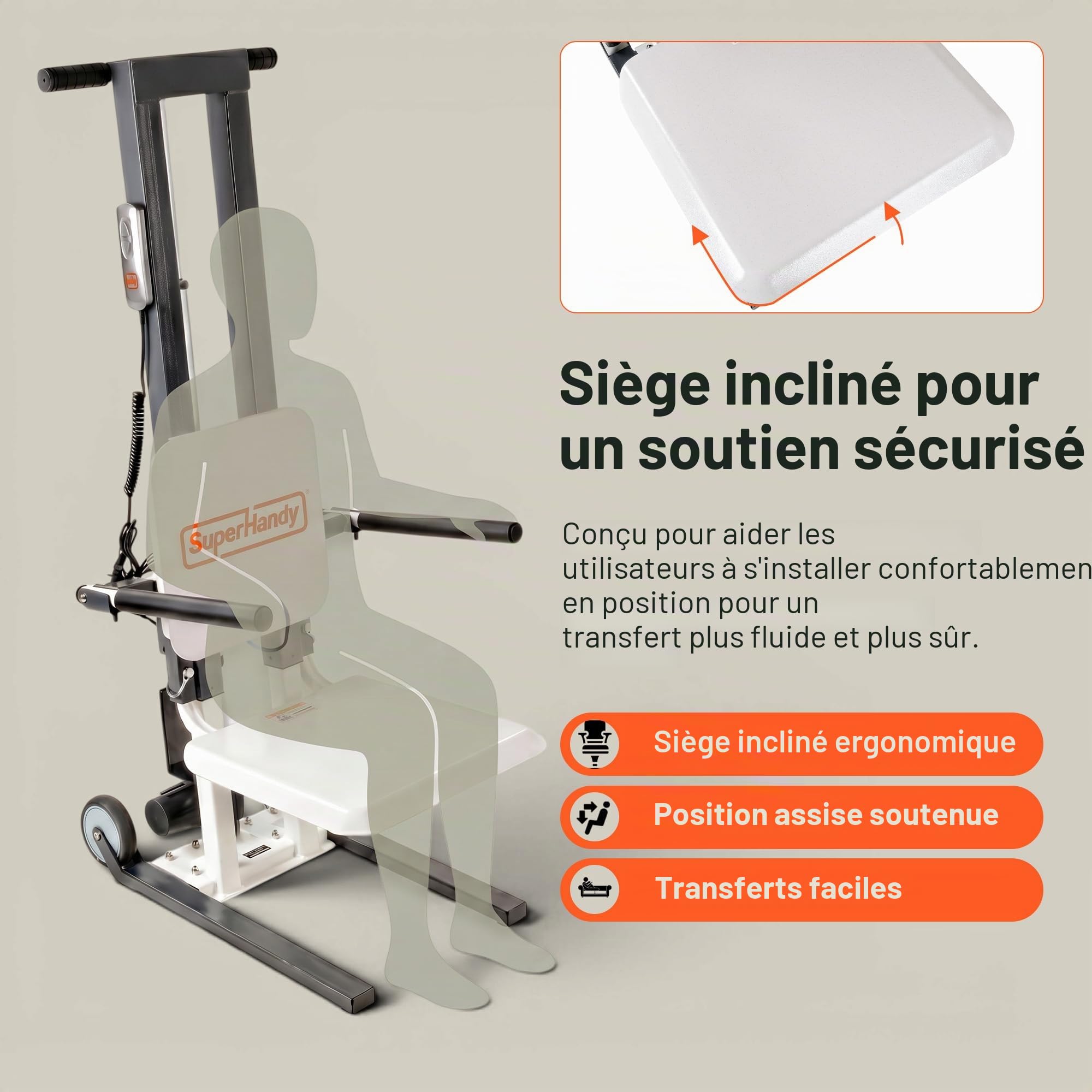 SuperHandy GoRise Élévateur électrique de sol à debout – Capacité 226,8 kg, assistance debout, portable, réglable, ergonomique, rangement facile