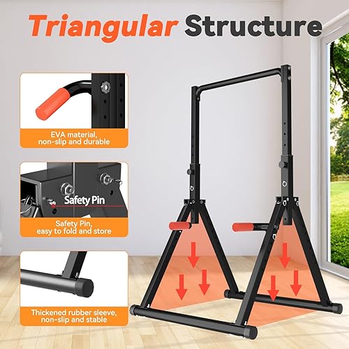 Miniatura 4 de Power Tower Pull Up Dip Station Foldable, Pull Up Bar Station Adjustable, Multi-Function Home Gym, Strength Training Fitness Equipment, Triangular