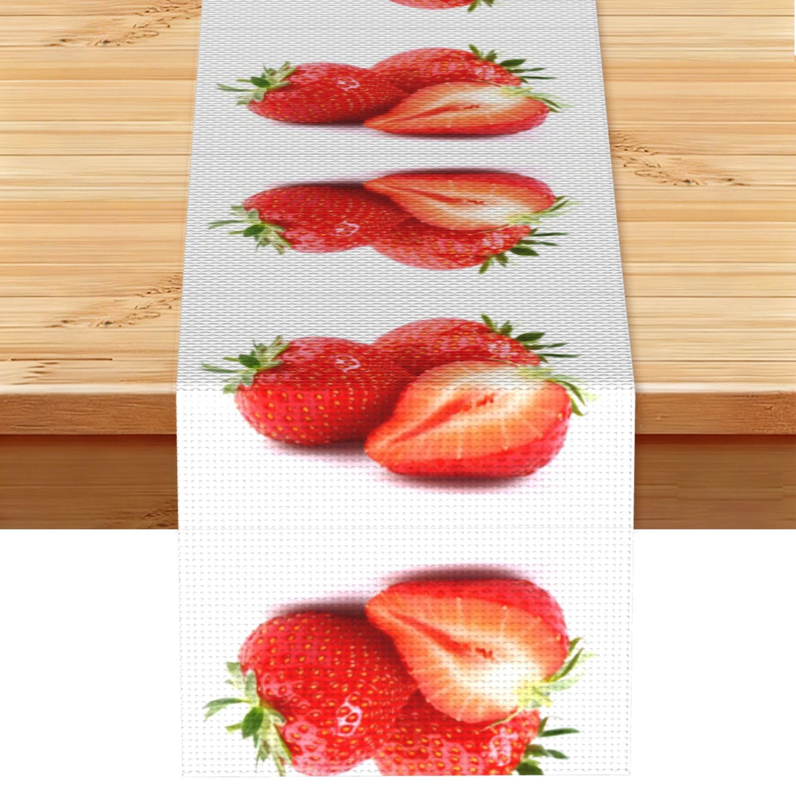 Fresh Strawberry Linen Feel Table Runner Wedding Party Home Decoration
