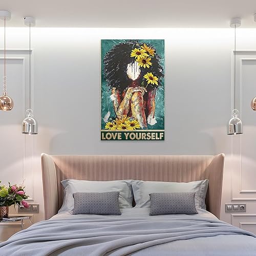 Miniatura 7 de DAXXIN Póster de Love Yourself Value Your Self Black Girl with Girasol, arte de chica afro, mujeres negras, S lienzo para decoración de pared, para