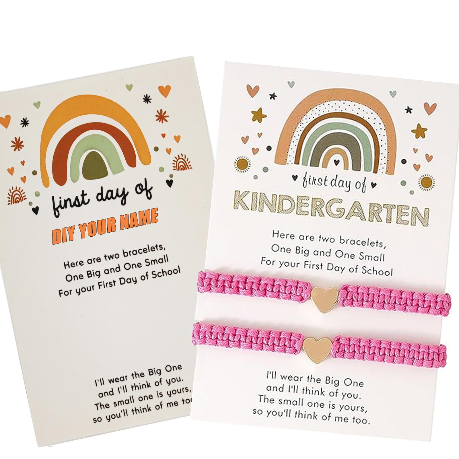 First Day of Kindergarten Bracelets for Mommy and Me Back To School Gift Matching Bracelets, Mother Daughter Bracelets Pre-K Gifts for Girls Boys, Heart Wish Adjustable Bracelets