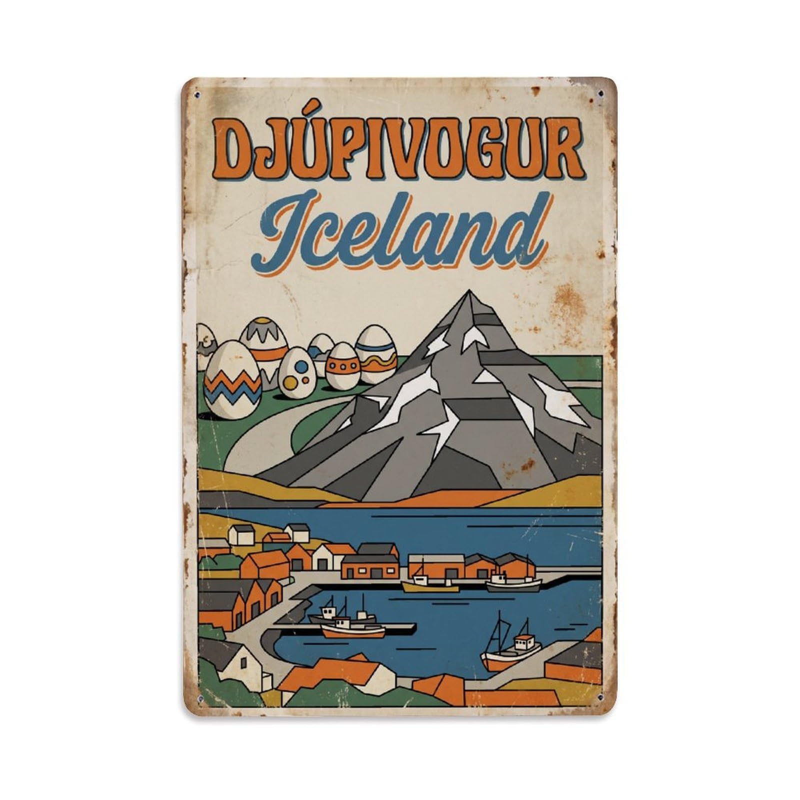 Este 8X12inch Style Vintage Travel Djupivogur Iceland Fjord Metal Tin Sign
