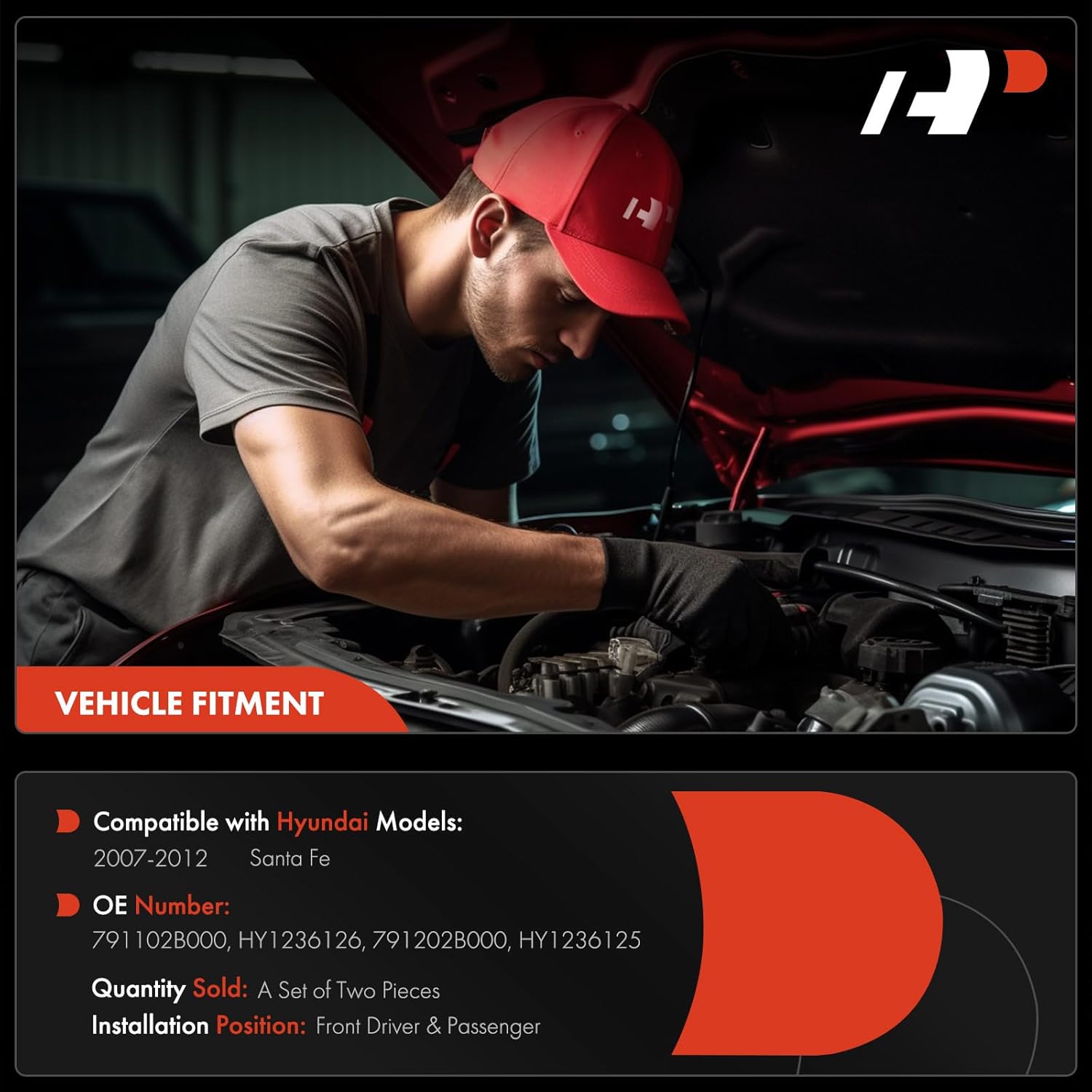 A-Premium Driver and Passenger Hood Hinges Compatible with Hyundai Santa Fe 2007-2012, Set of 2 Front Left and Right Side Hood Hinges, Replace# 791102B000, 791202B000