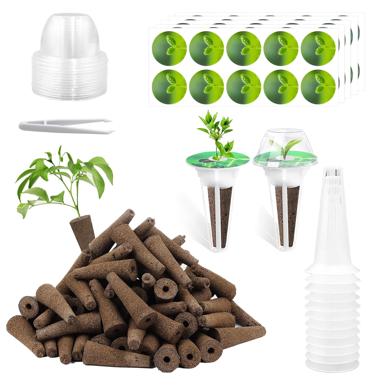 POPAPIE 125 PCS Seed Pod kit,Grow Sponges for Hydroponics,Hydroponic Grôwing Spongés,with 50 Grow Sponges,50 Pod Labels,12 Grôw Baskets,12 Domes,1 Tweezer For Indoor And Outdoor Garden Systems