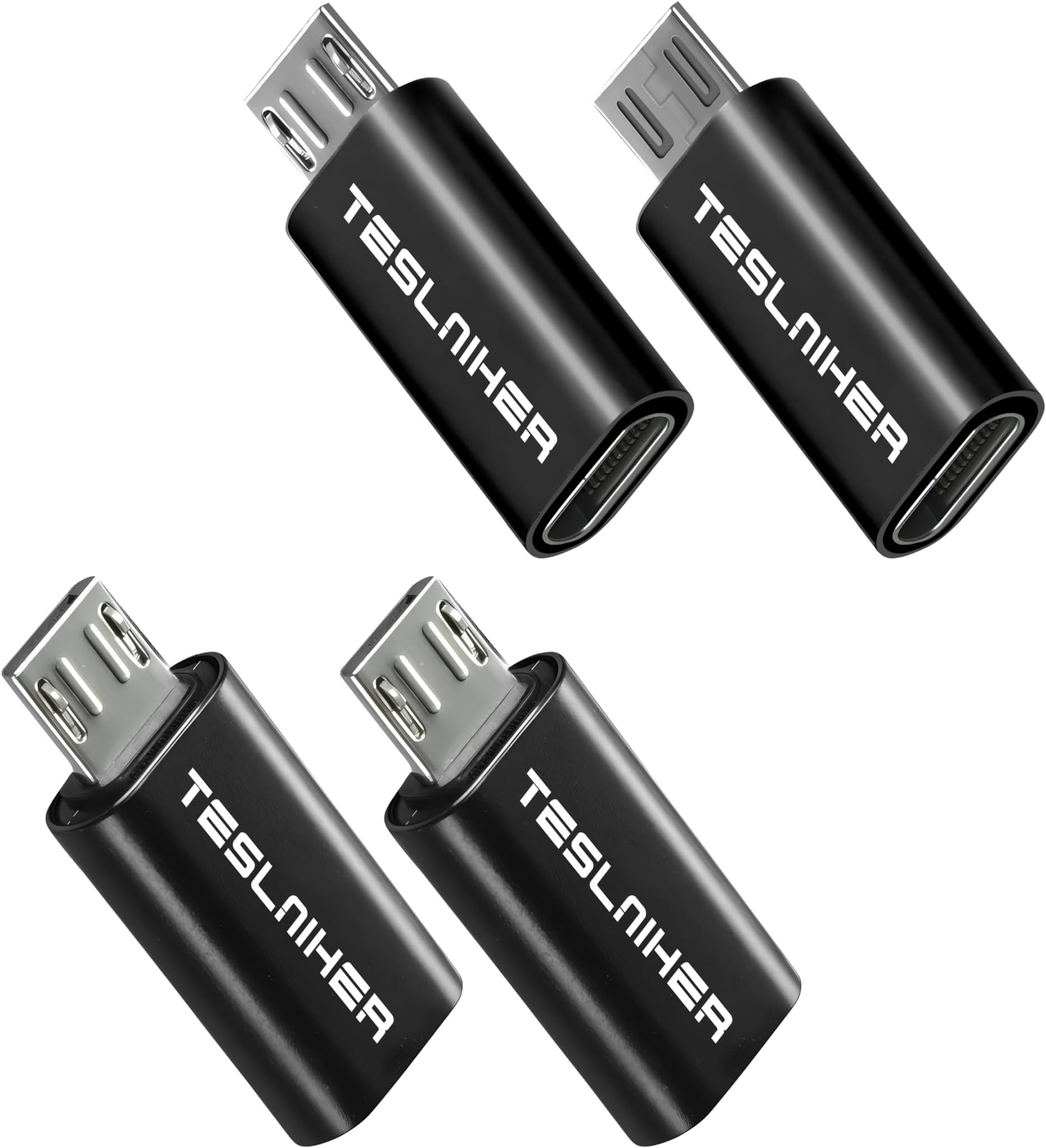 USB C to Micro USB Adapter, Type C Female to Micro USB Male Converter Support OTG + 3A Charge + Data Sync Compatible with Samsung Galaxy S7 S6 J7 Note 5 Kindle Ps4 and More, Black 4-Packs