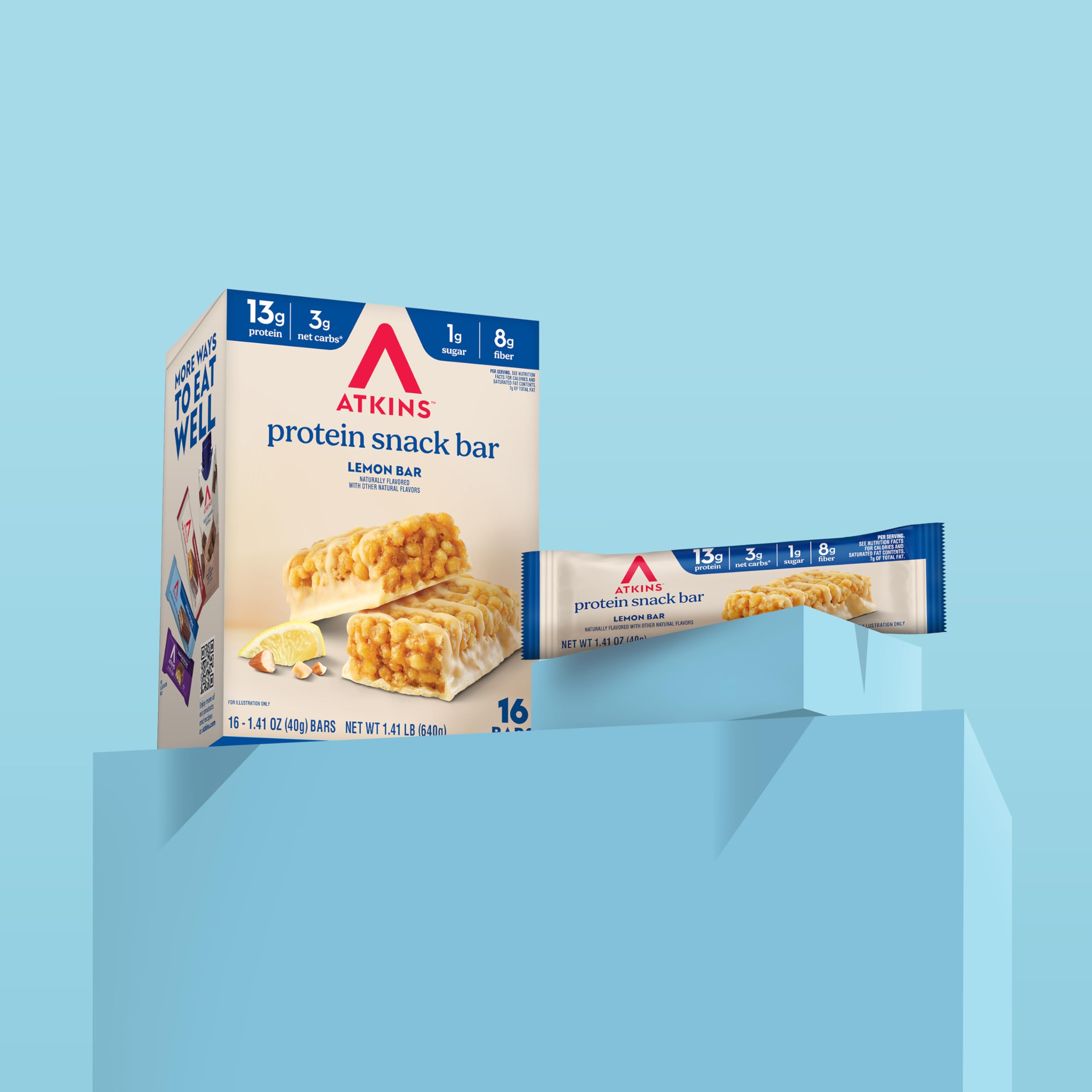 Atkins Bar przekąskowy, baton cytrynowy, 13 g białka, 3 g węglowodanów netto, 1 g cukru, wykonany z prawdziwego masła migdałowego, bezglutenowy, bogaty w błonnik, przyjazny dla keto, 16 sztuk