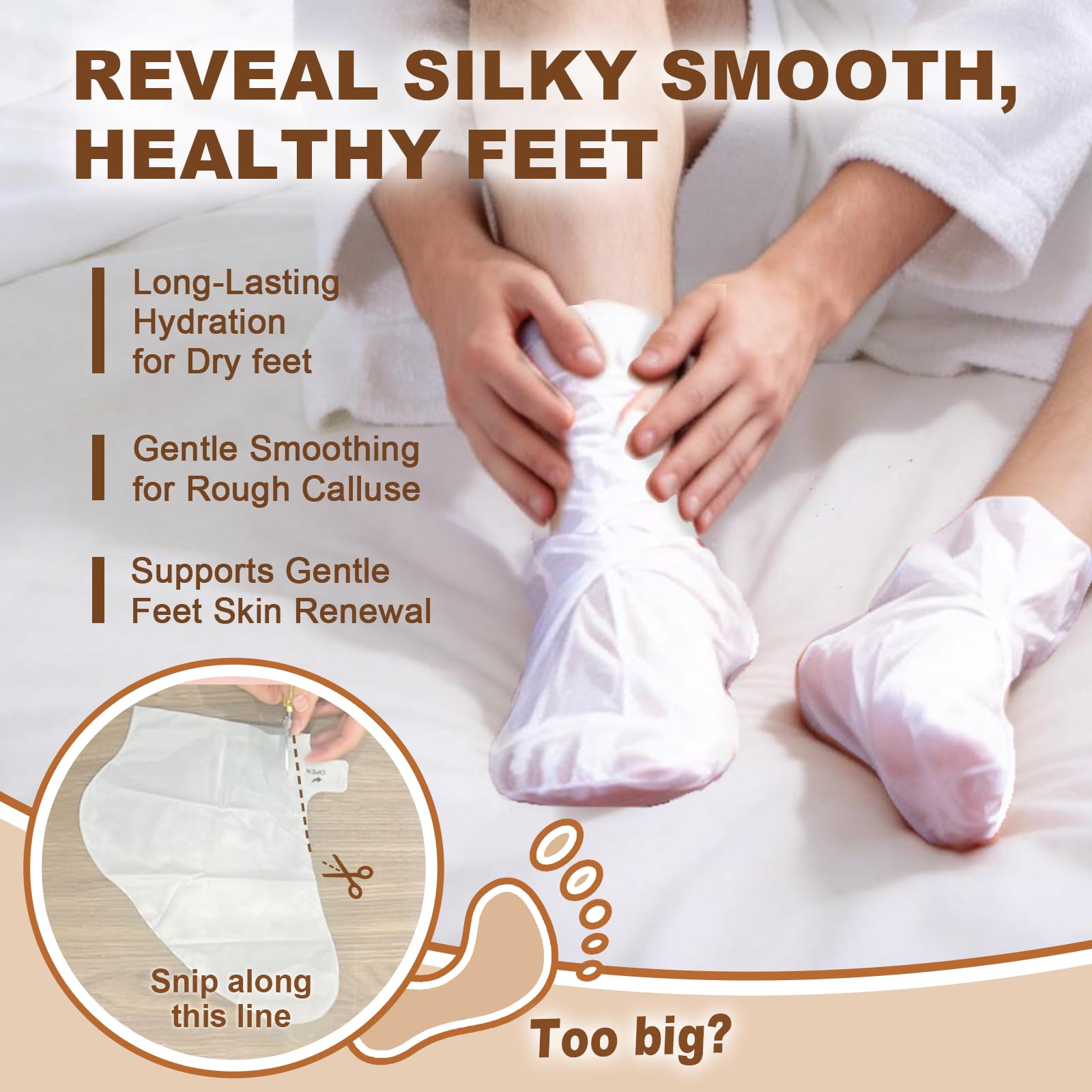 3 Paires Masque Pied Exfoliant, Peeling pied masque, Exfoliant Anti Callosités, Masque Hydratant pour les pieds, Pieds Secs et Fendillés(coco/Fraise/Miel)