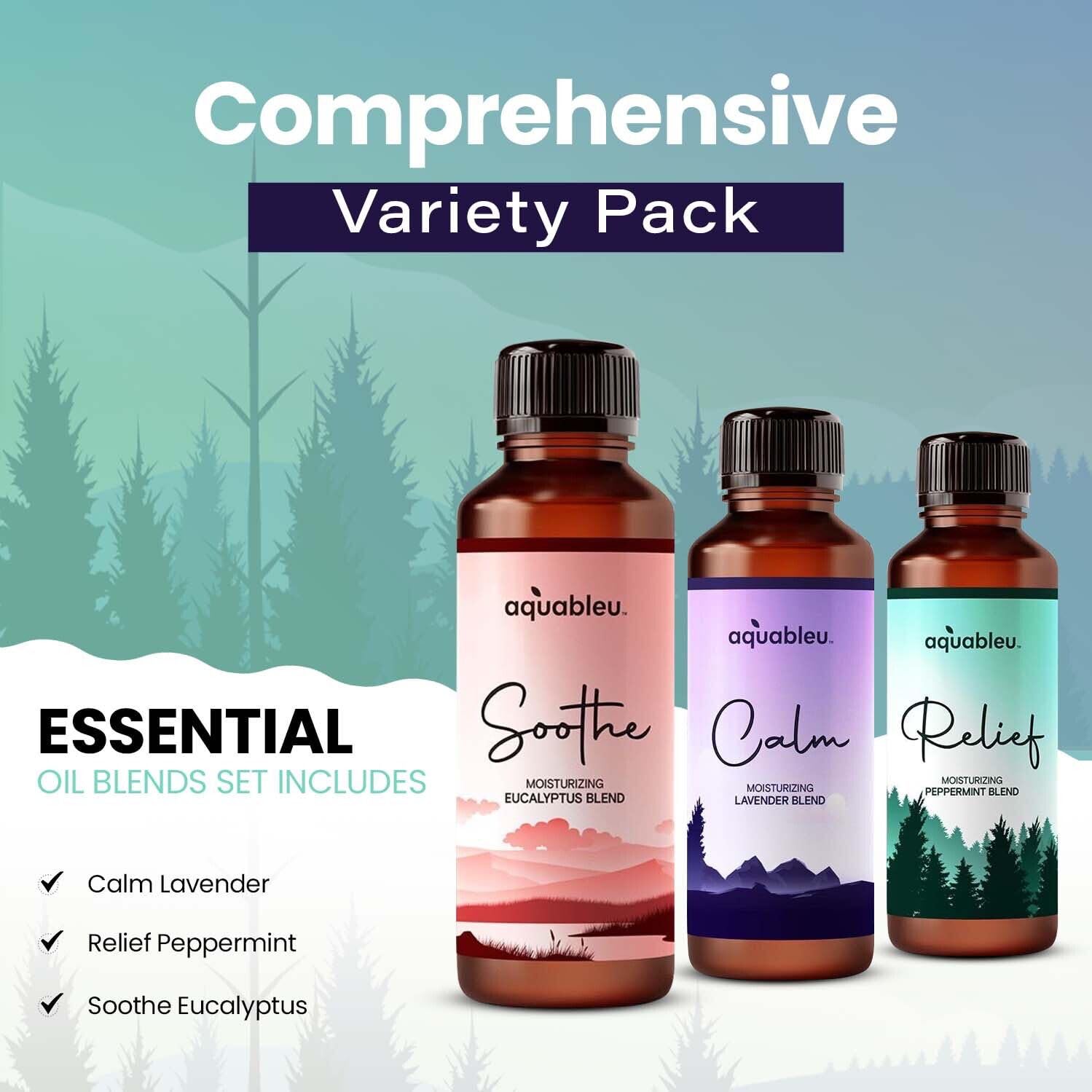 Essential Message Oil Gift Set – Serenity Trio Sooth, Calm, Relief Includes Lavender, Peppermint & Eucalyptus Massage Oil Blends 80 ML in Beautiful Packaging – Great Gift for Women