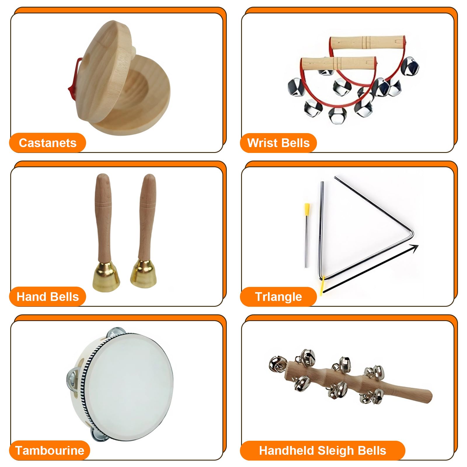 14-TLG Musikinstrumente Set für Rhythmik & Musikalische Früherziehung, Musik-Set aus Holz mit Maracas, Handglocken, Tamburin, Triangel, Holz-Guiro, mehr & praktischer Aufbewahrungstasche