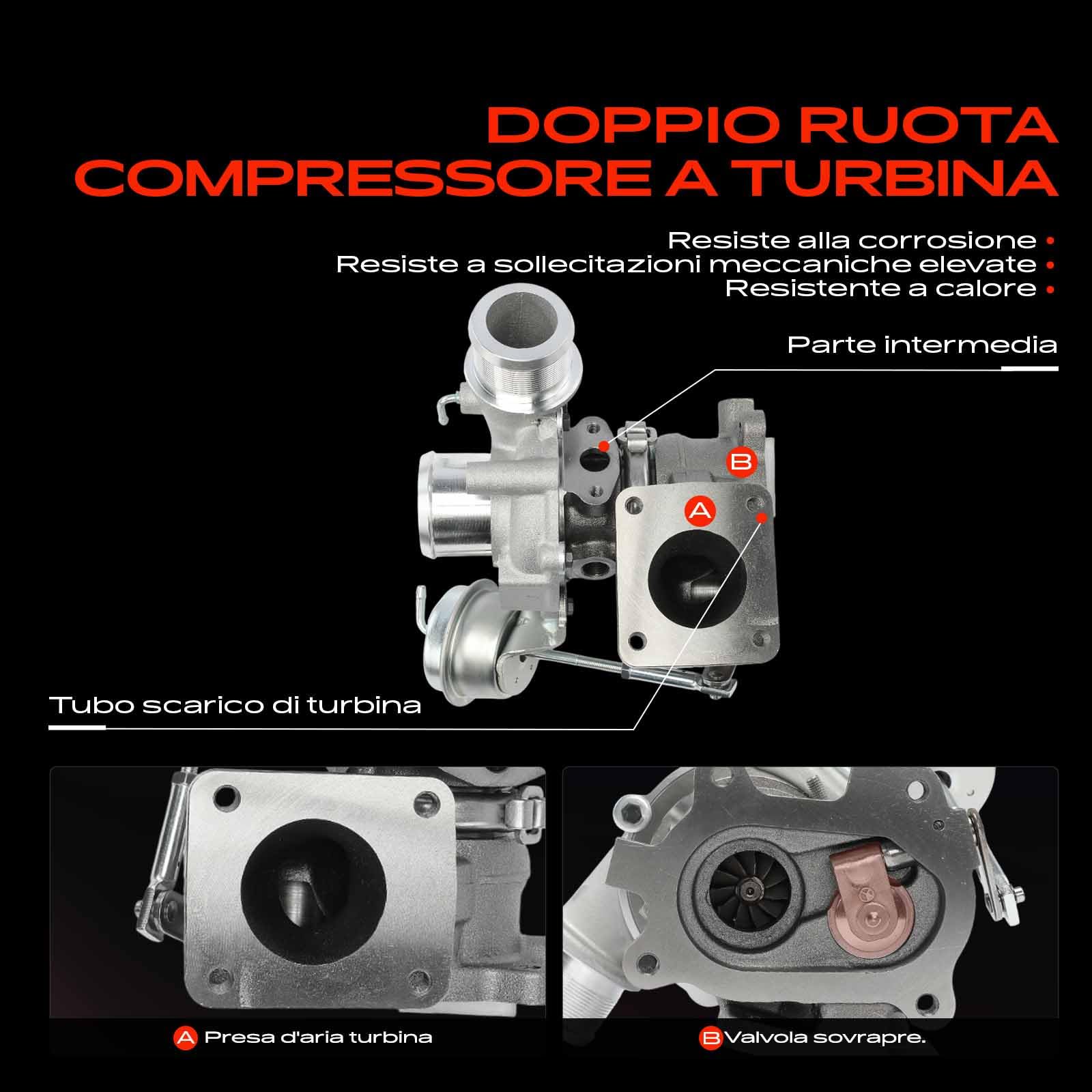 Frankberg Turbocompressore a benzina 55212917 | Compatibile con: Giulietta box/hatchback 940, Linea 110 323, Delta III 844, Tipo Saloon 356 357, Grande Punto 199, Doblo
