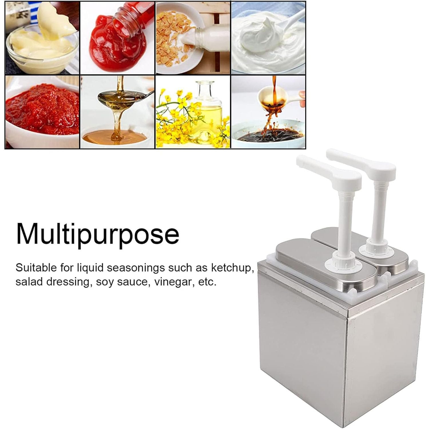 Pompa dispenser per salse, stazione di condimento di grande capacità con testa di pressione rotante a 360°, rimbalzo rapido per ketchup, senape, sciroppo, cucina, casa, ristorante