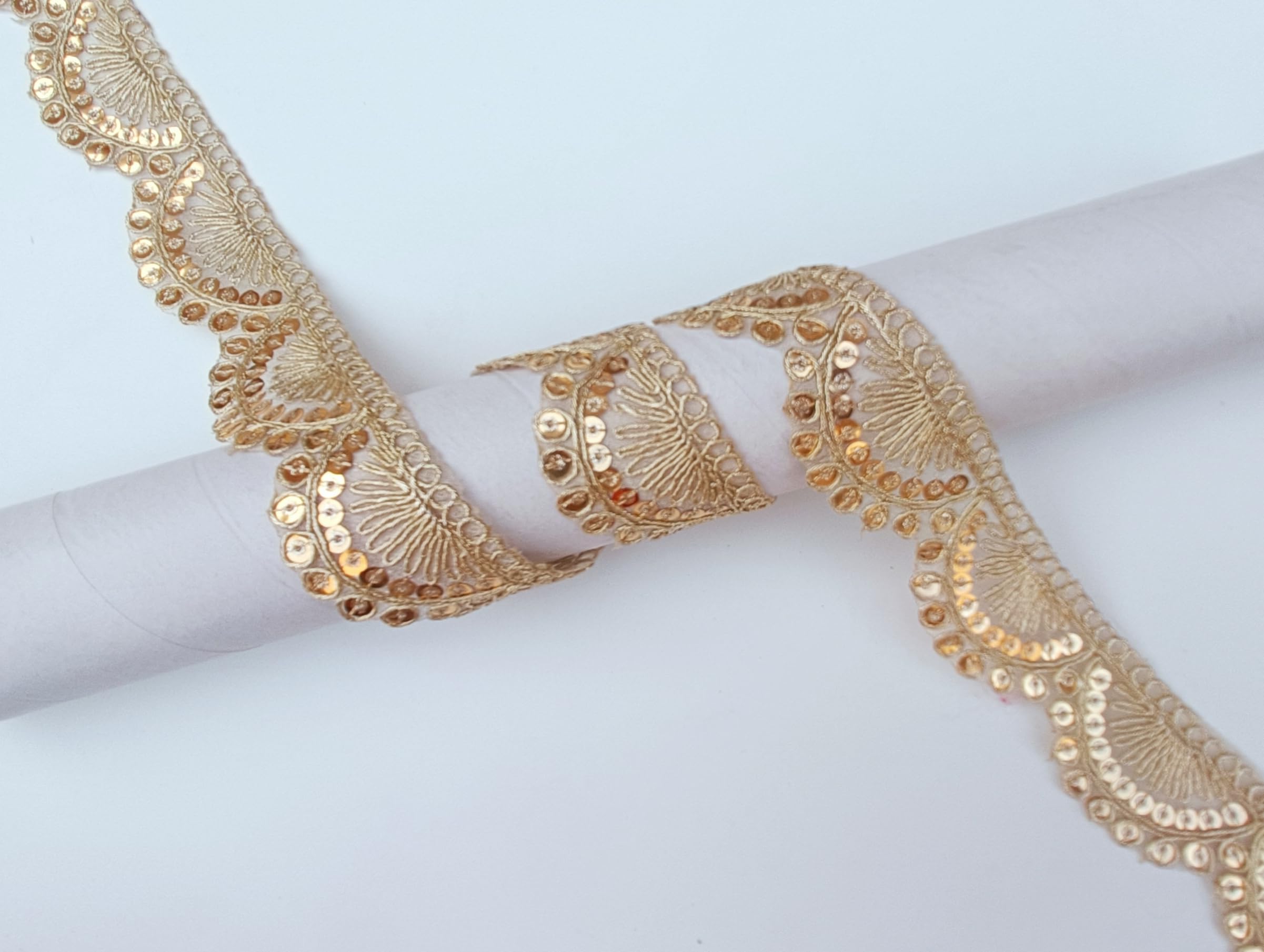 Decorative Floral Embroidered Border Lace Trim, Maroon and Gold Bridal Border Lace (Golden., 8.5 Meter)-image-11