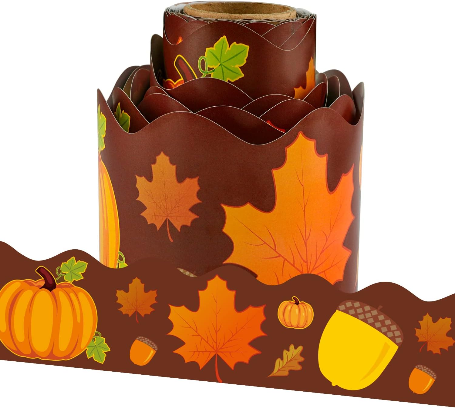 Autumn Leaves Acorns Pumpkins Scalloped Bulletin Board Border for Classroom Decoration 36 Feet