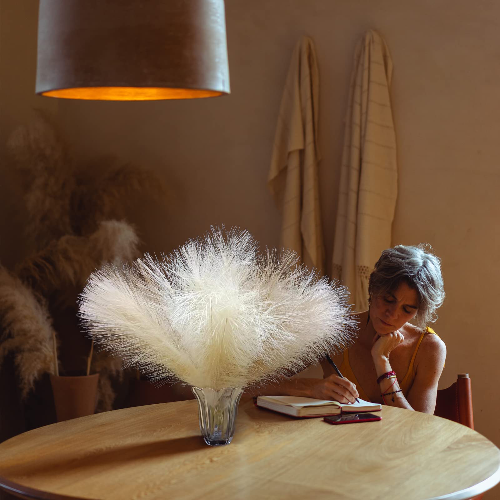 Erba Della Pampa Artificiale - 7 Steli Bianchi 100cm, Decorazione Bohémien - Foto 10