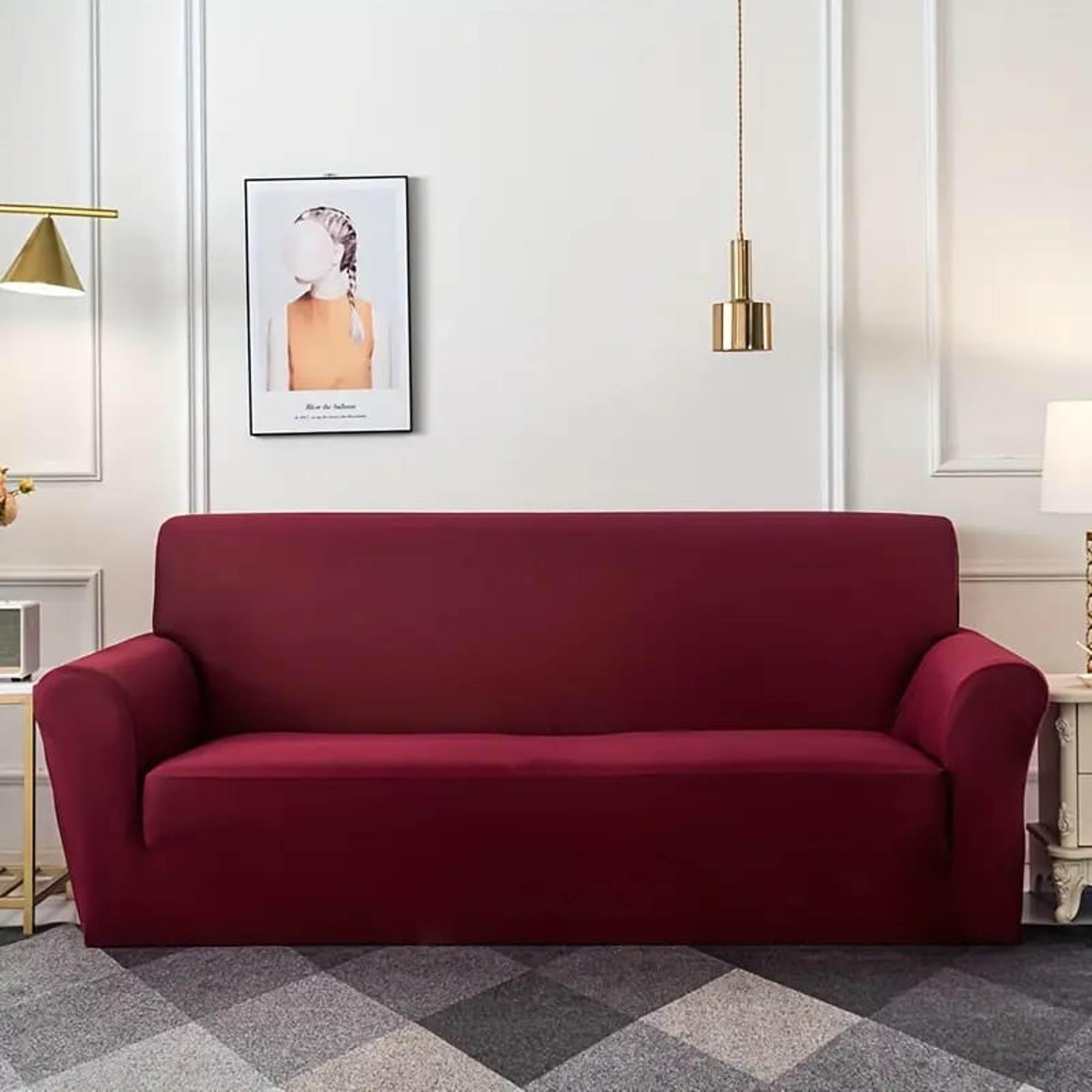 WHIZZ Sofa Cover 3 Seater, Stretchable 3 Seater Sofa Cover, Universal Fit Elastic Sofa Slipcover for Living Room Triple Seater Protective Couch Case (185 x 230 Cm) (Maroon)