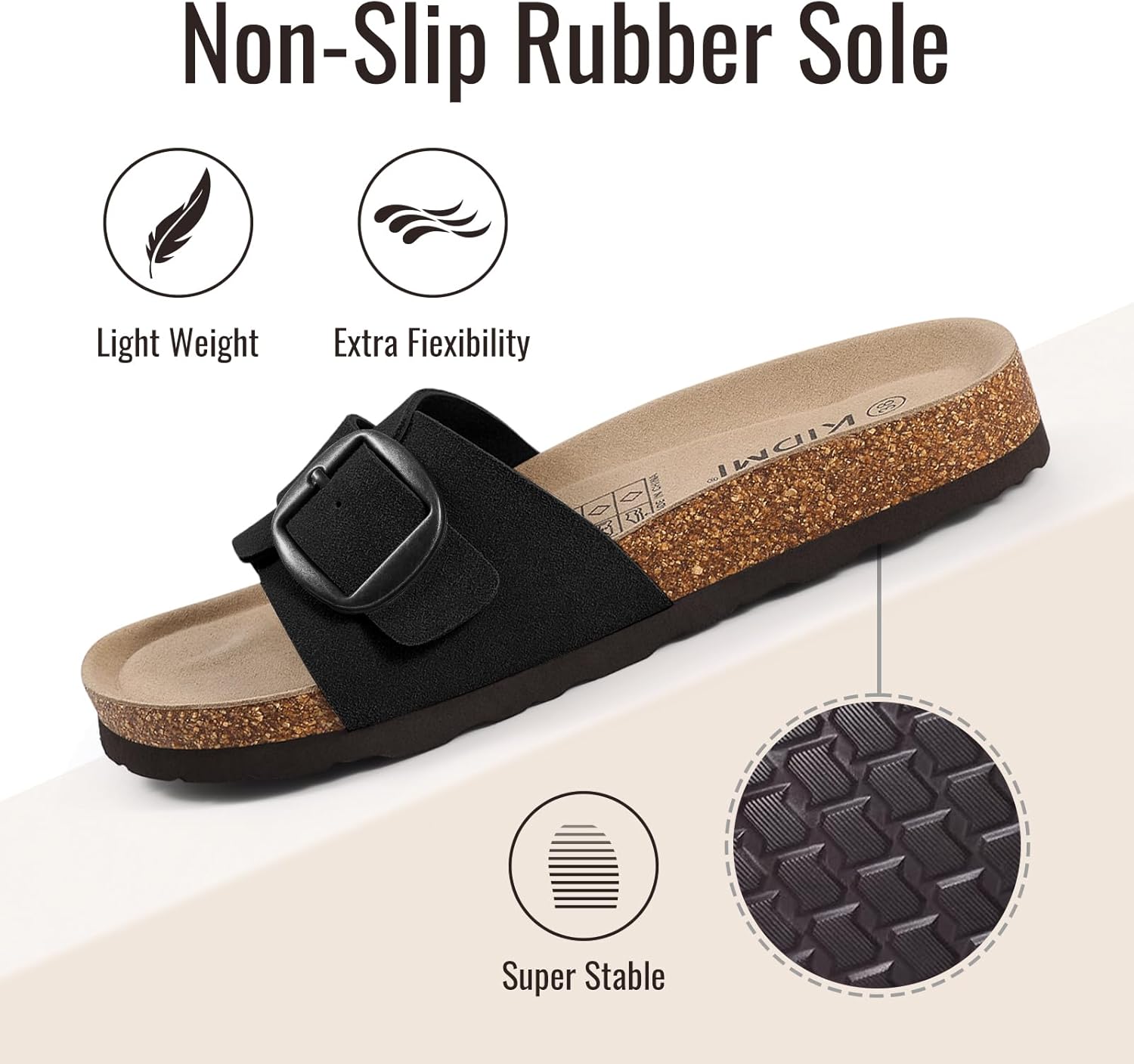 KIDMI Genuine Suede Cork Footbed Sandals for Women Comfortable Summer Slides with Buckle