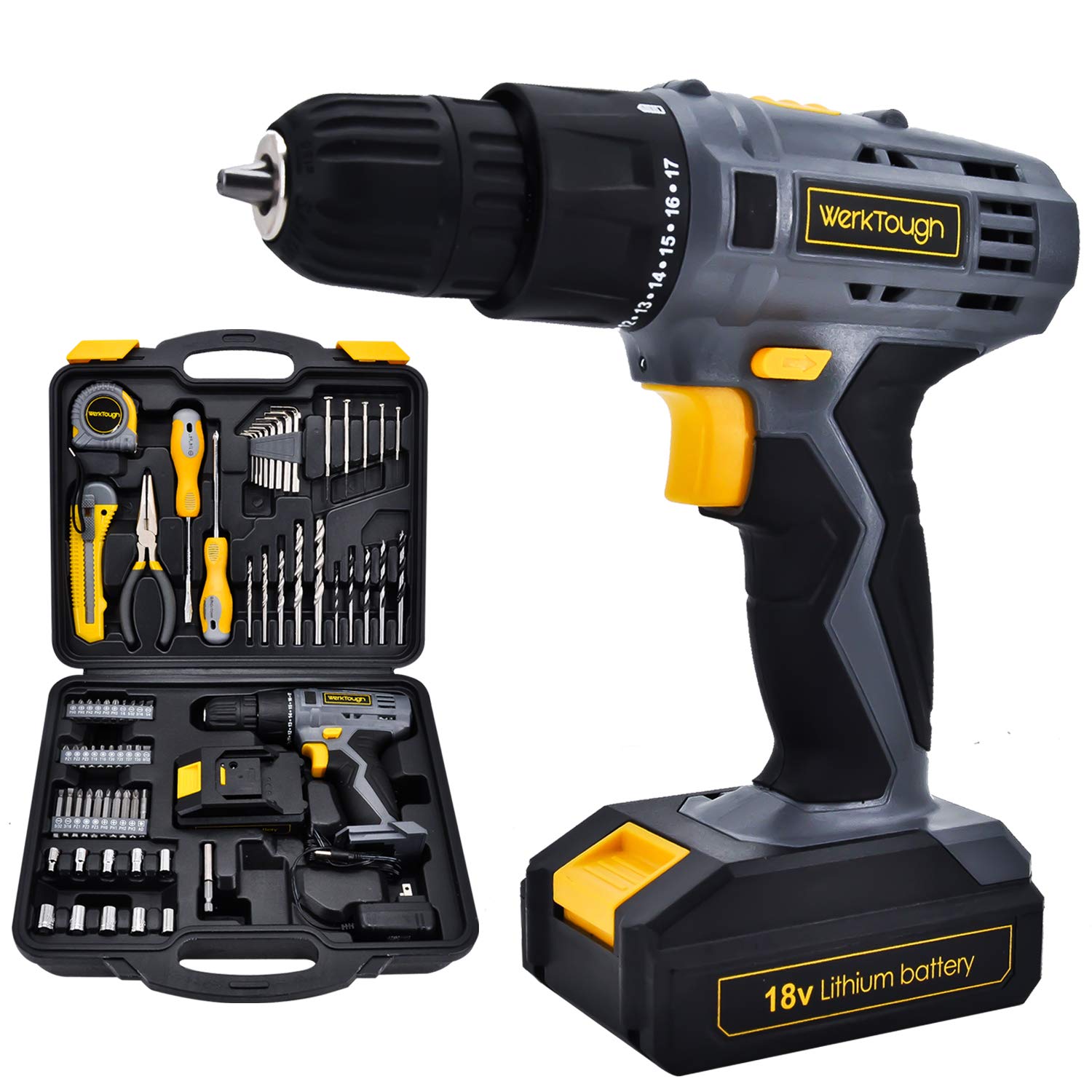 Uniteco 77PCS 18/20V Cordless Drill Screwdriver Tool Set Home Repair Set Combo Kit Tool Kit