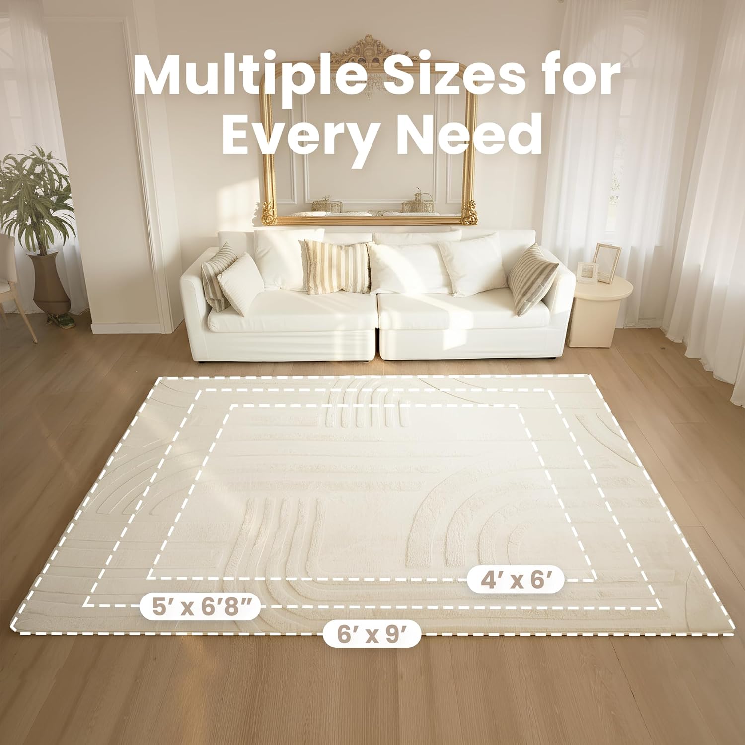 1.3" Extra Thick Fluffy Baby Play Mat for Floor,6'×9'Large Padded Kids Rug with Ultra Soft 3D Carved Faux Rabbit Fur,Non-Slip Carpet Nursery Rug Area Rug for Playroom Living Room(Cream)
